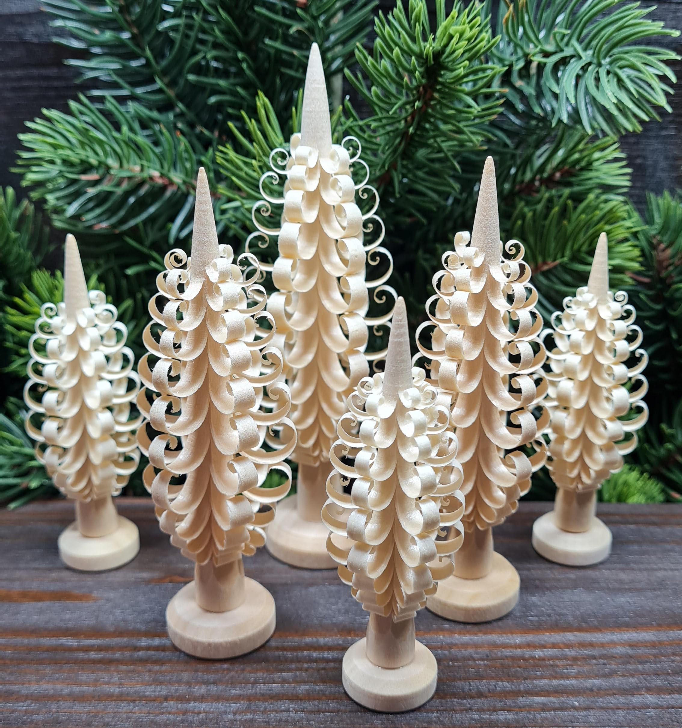 Spanbaum Set 6 Bäume in den Größen 3x8cm 2x10cm 1x12cm Baum aus Holz Weihnachtsdeko Erzgebirge Handarbeit Holzkunst Buettner