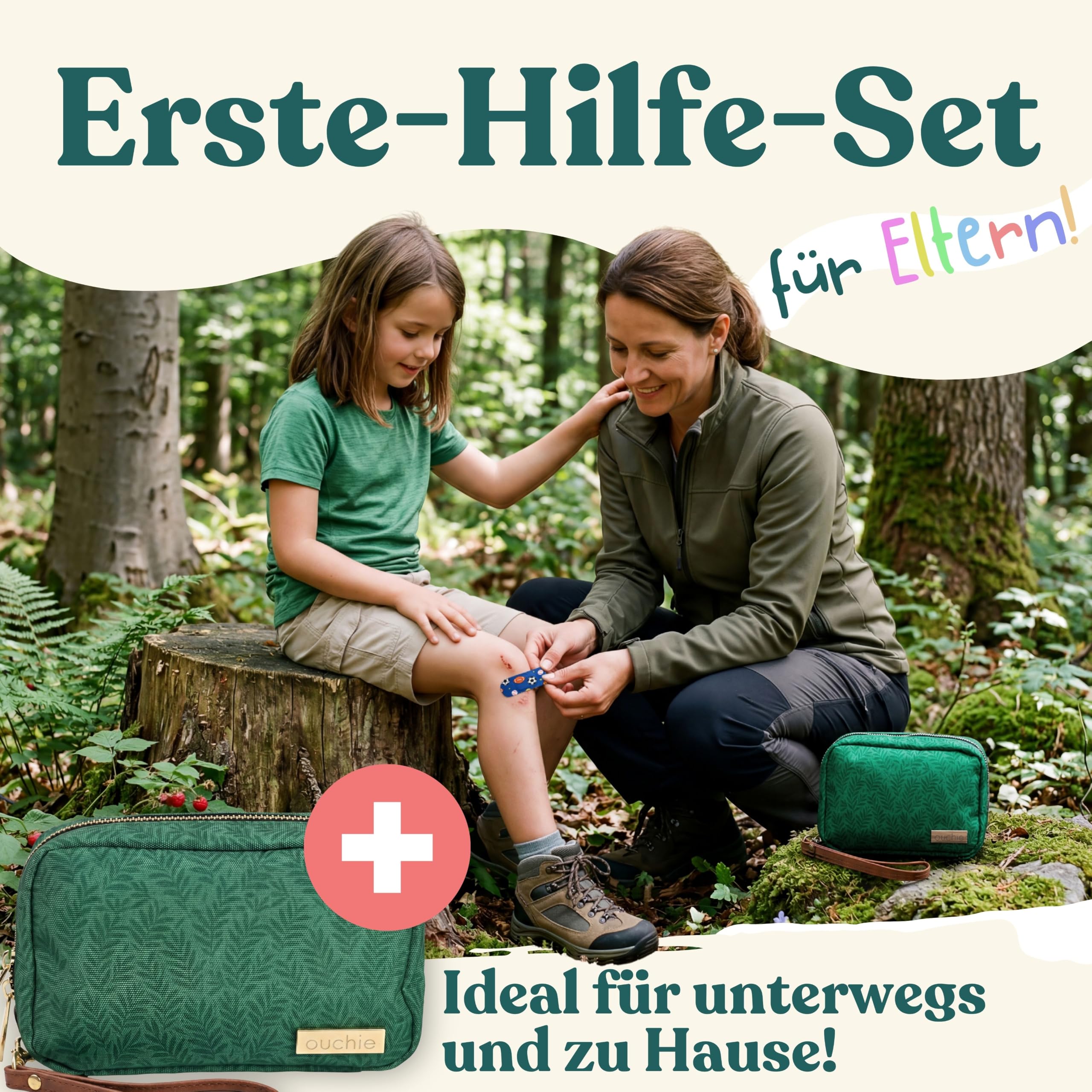 Erste Hilfe Set Kinder & Baby – Ouchie Maxi Reiseapotheke - 128 Teile | Erste Hilfe Tasche für Baby, Kleinkind & Kinder – ideal für unterwegs, Reise & Kindergarten | kompaktes Kinder-Notfallset