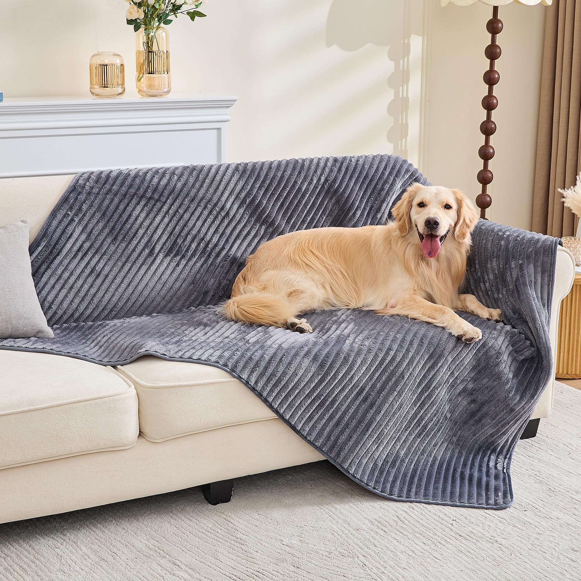 TIANSHU Manta Perro de Franela, Funda de sofá Cama para Perros Gatos Mascotas, Alfombra Antideslizante Lavable, Protector Sofa Impermeable, Colchón Suaves(Gris Oscuro, 182x182cm, 1 pc)