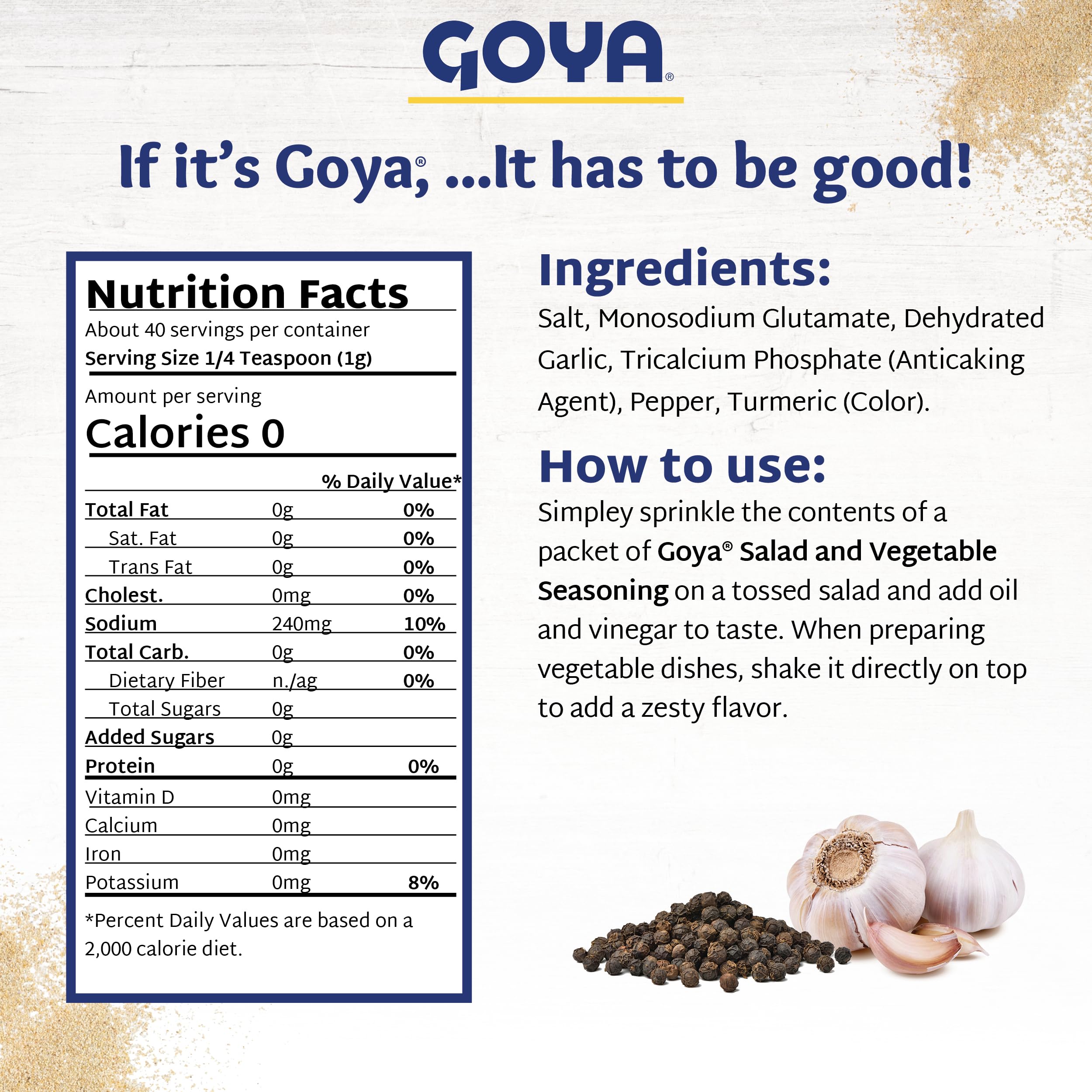 Salad and Vegetable Seasoning by Goya, All Purpose Seasoning for Fresh Vegetables, Leafy Greens, and Garden Salads, Latin-Inspired Spice Blend, 6-Pack, 3.52oz Cartons