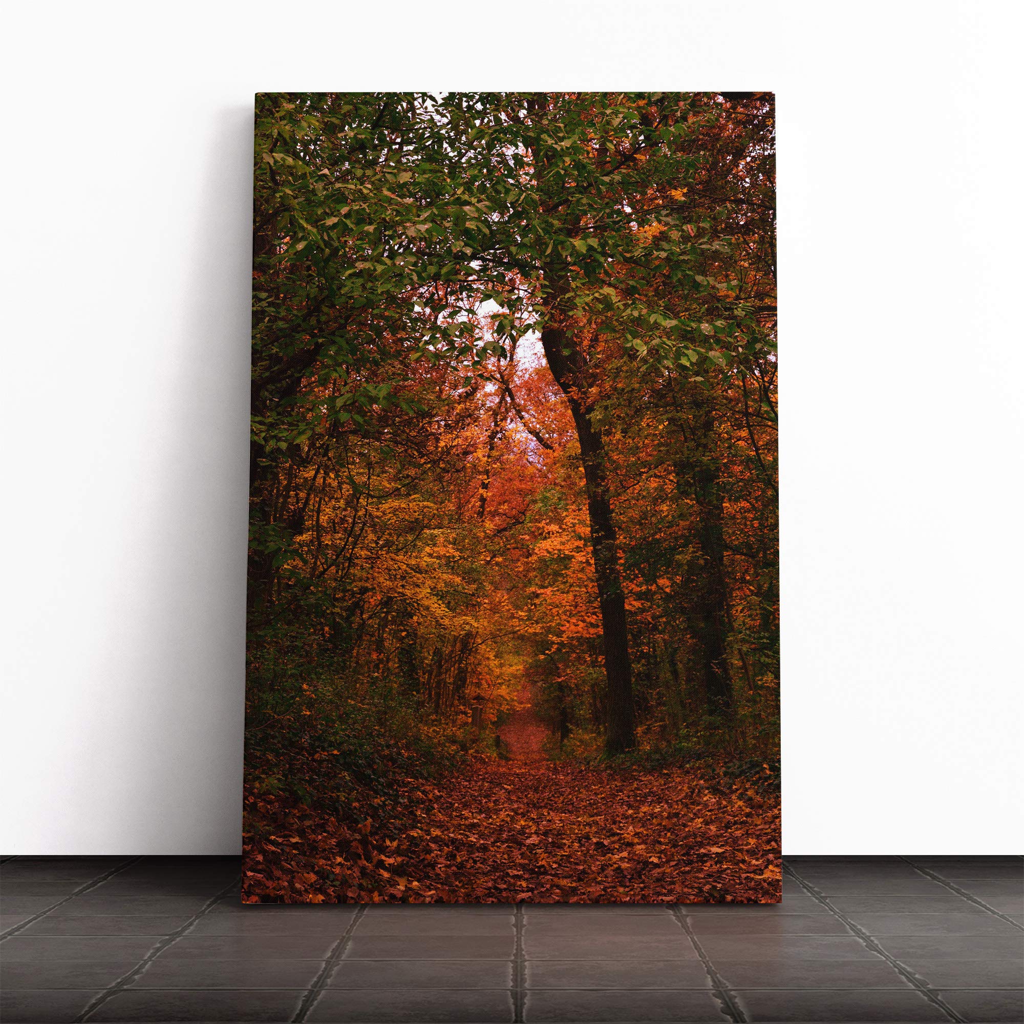Autumn Forest Woodland Path Canvas Print | Gallery Wrapped 30mm Frame Wall Art | 30x20 inches | Ready to Hang | Modern Landscape Picture | Living Room Bedroom Lounge Office