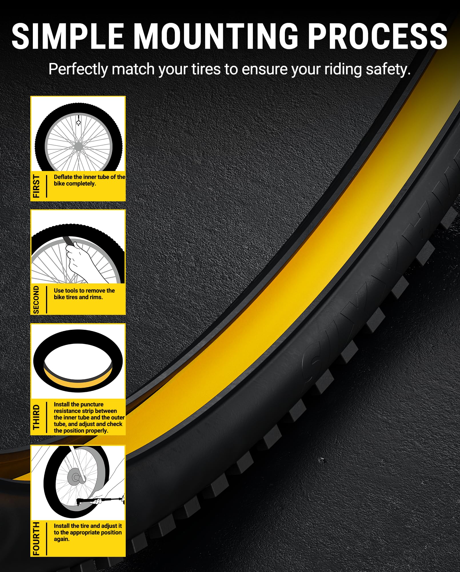 Forro de neumático resistente a prueba de pinchazos para bicicletas de neumáticos gruesos/bicicletas/motocicletas/bicicletas eléctricas/MTB/Scooter/Lawn Mover/Dirt Bike, protector plano ligero que se