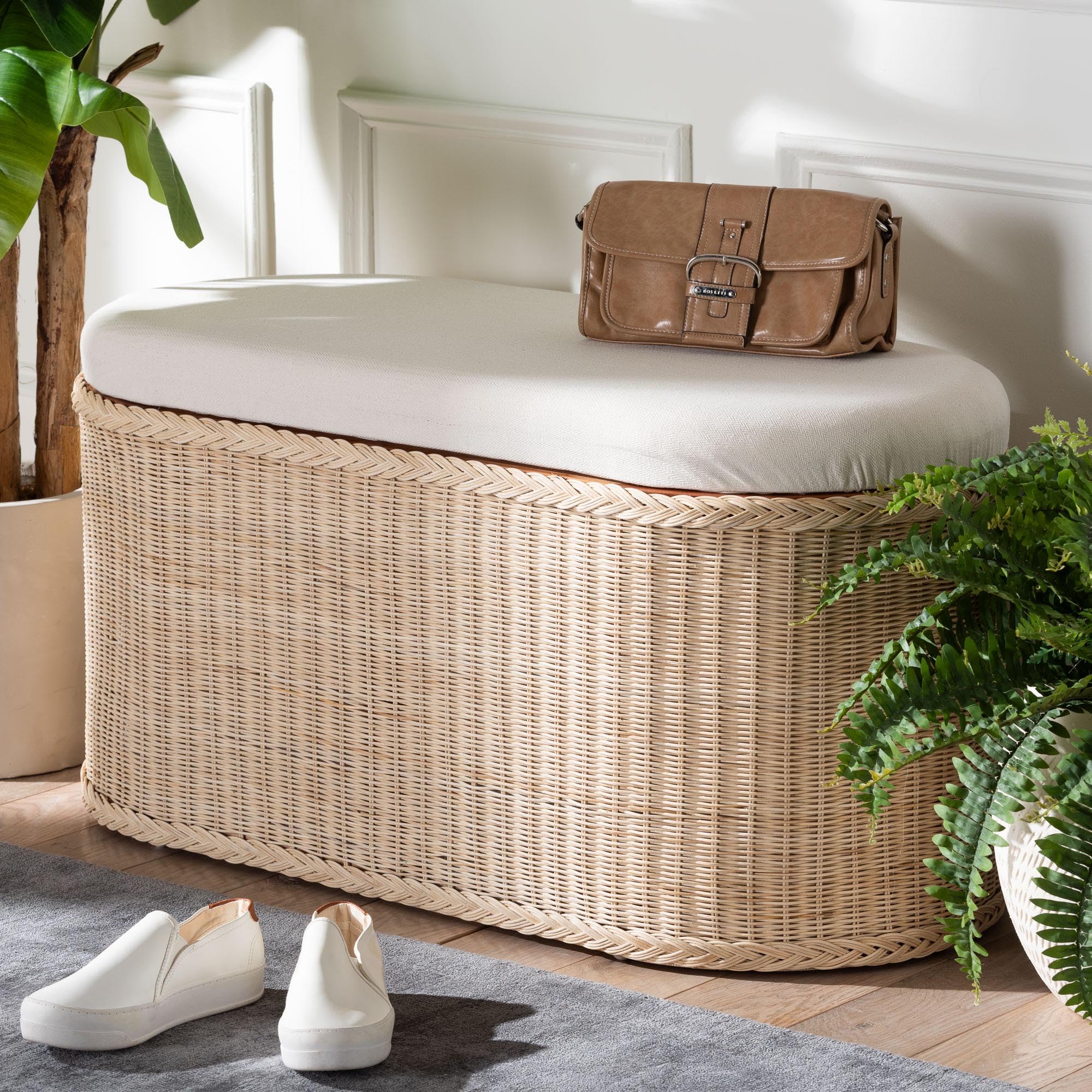 Amazon.com: Bali & pari Barid Braided Natural Rattan Storage Bench