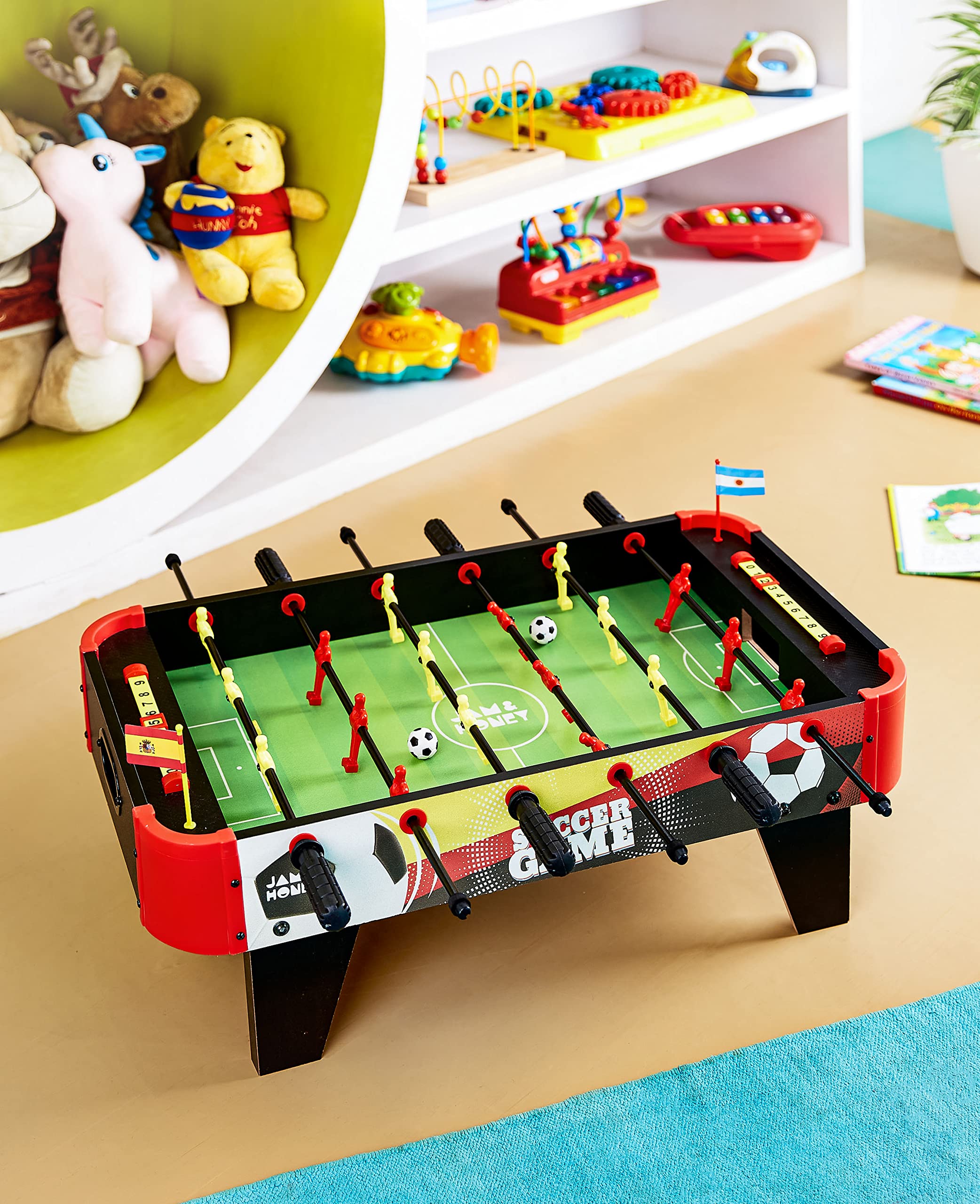 Amazon Brand - Jam & Honey Foosball Table Game for Kids 6+ Years, BIS Certified Safe for Kids, Big Size Tabletop Football, Indoor Soccer for Family Fun, Multicolour