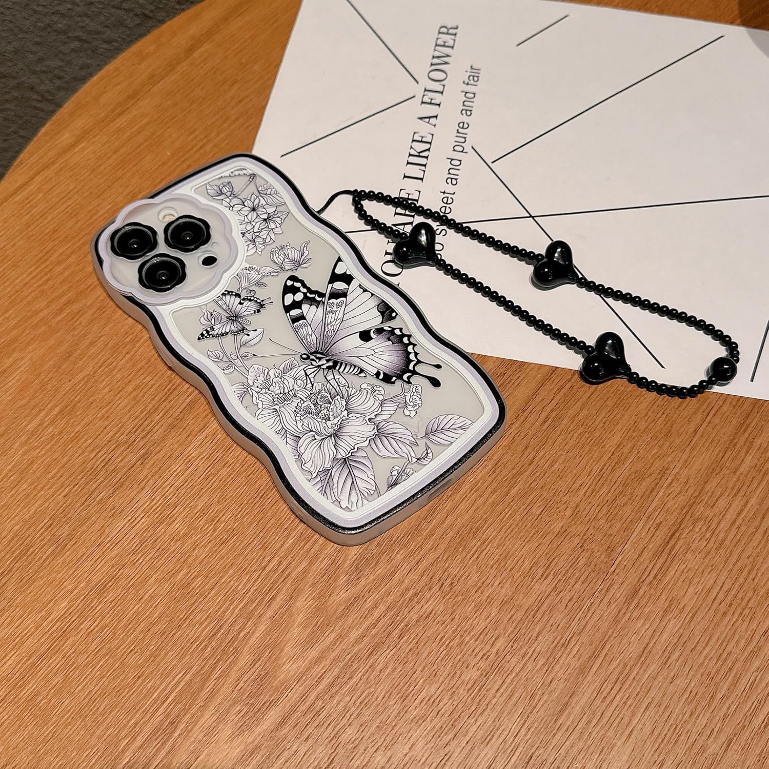 Compatible with iPhone 13 Pro max Cases, Cute Wave Border, Flower, Butterfly Design Pattern, with Loveable Bracelet,Soft,eco-Friendly,Durable TPU Material,Suitable for Women and Girls - Image 4