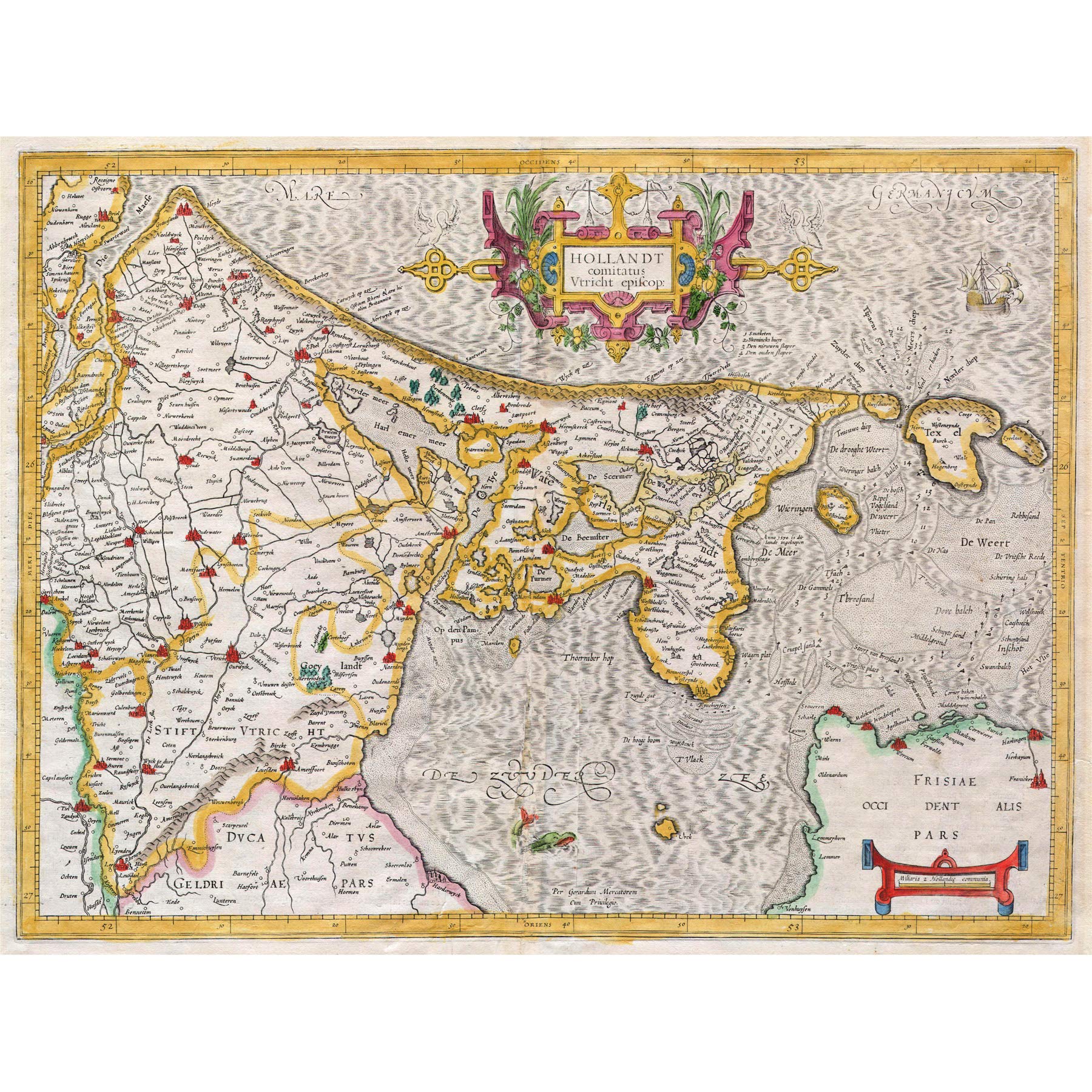 Wee Blue Coo Map Antique Mercator Holland Netherlands Sea Ocean Art Canvas Print