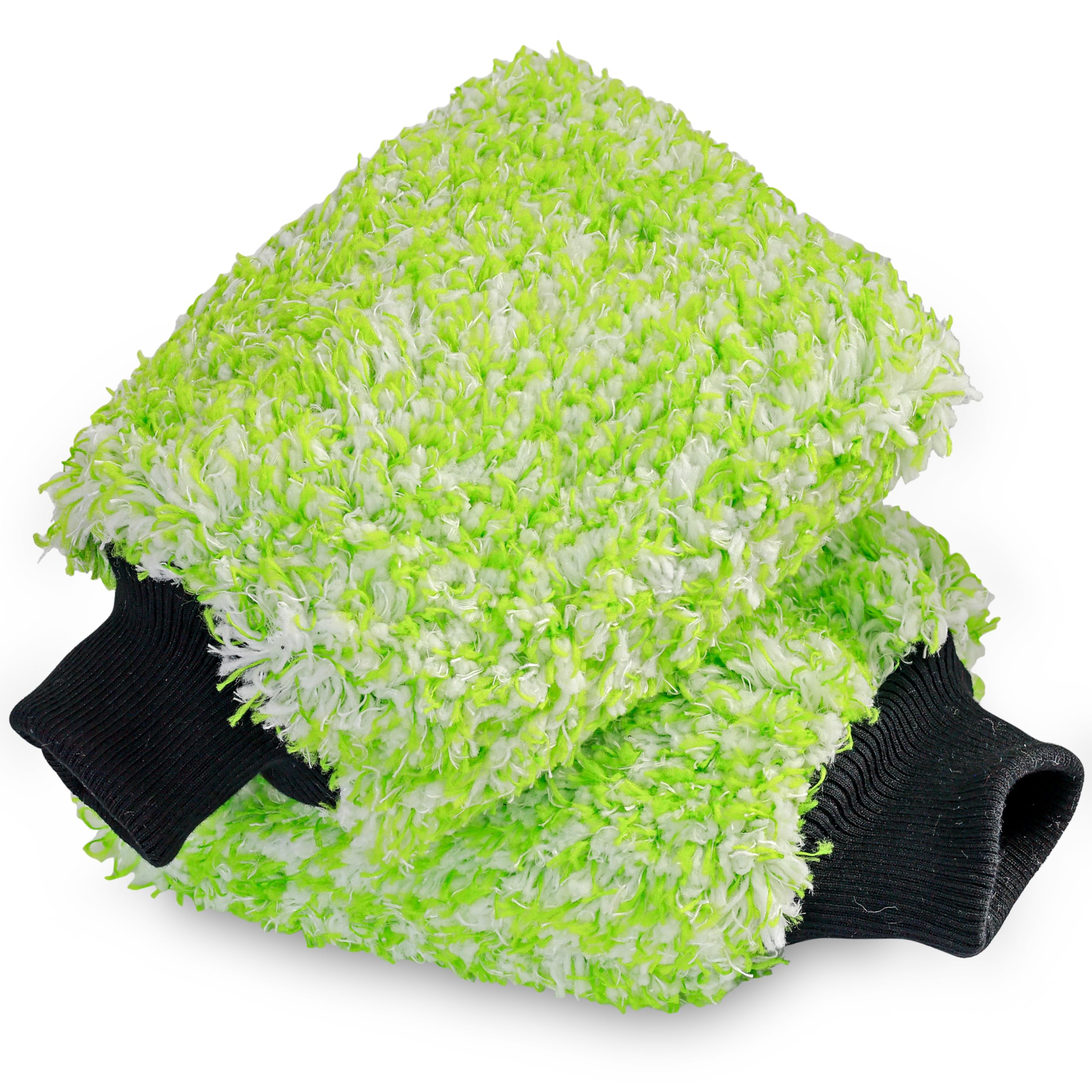 TAKAVU New Car Wash Mitt, 2 Pack Premium Cyclone Microfiber Washing Gloves, Holds Tons of Sudsy Water for Effective Washing, Machine Washable, Lint Free, Scratch Free (Green & White)