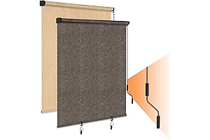 HOMEDEMO Automatic Cordless Rattan Outdoor Blinds, Easy to Roll Up UV Protection