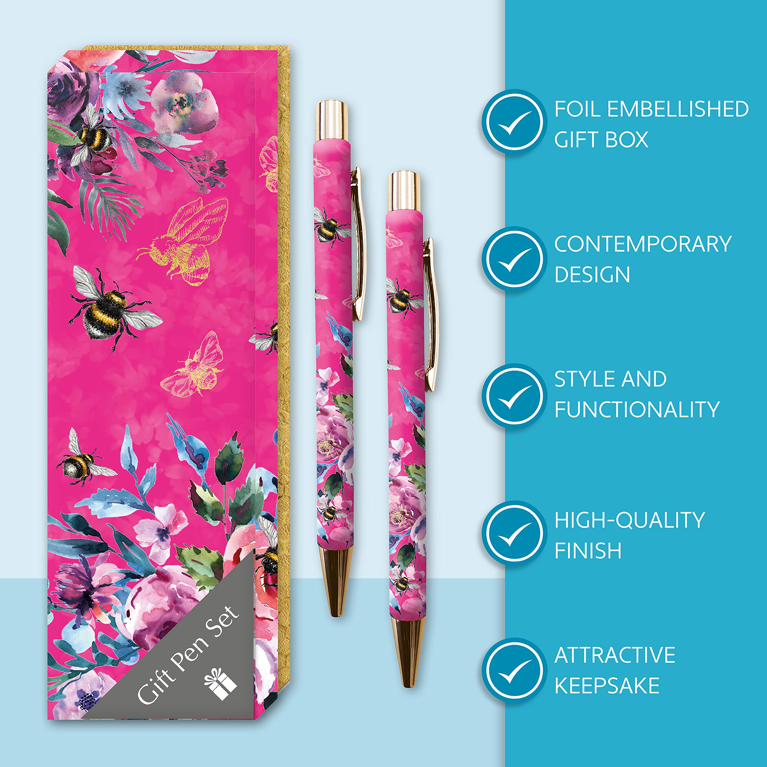 TGSC, Ballpoint Pen Set, Queen Bee Design, 2-Pack Pens, Gift Box, Effortless Writing, Anti-Smudge Ink - Image 2