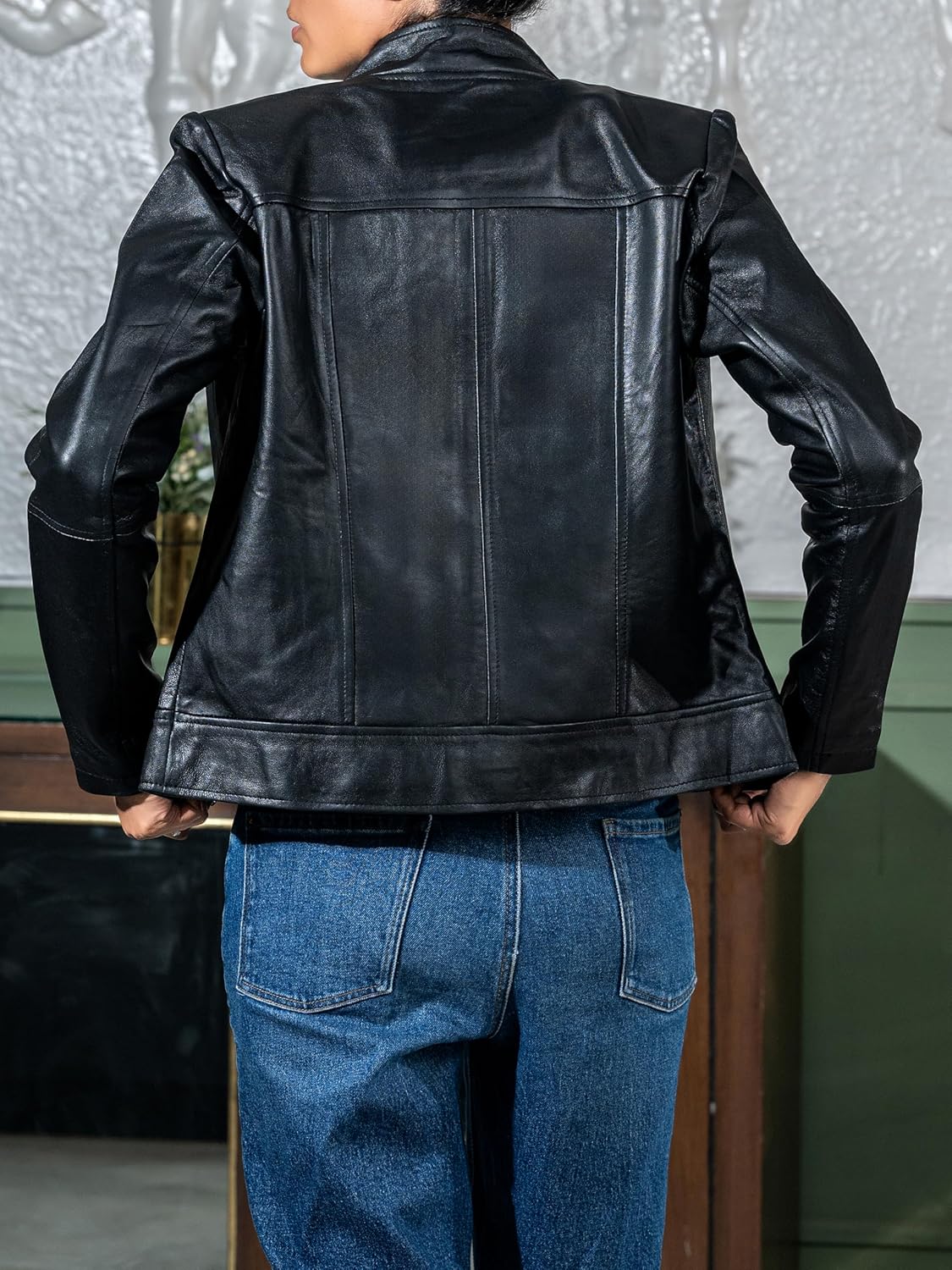 Jild Stylish Collar Casual Womens Leather Jacket - Biker Style Premium Lambskin Leather Jacket Women - Image 5