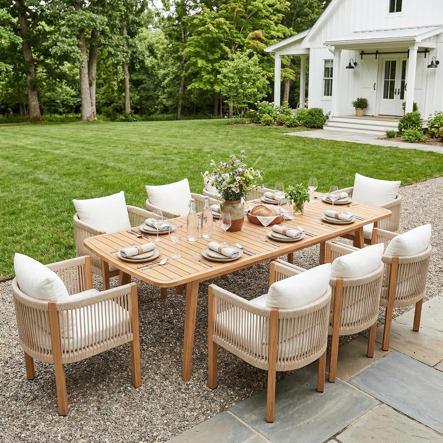 Outdoor Dining Chairs Set of 2, Wicker Patio Furniture Set with Armrests, Cushioned Backrest Patio Arm Chairs, Metal Barrel Dining Room Chair, Modern Kitchen Table Chair for Balcony, Beige