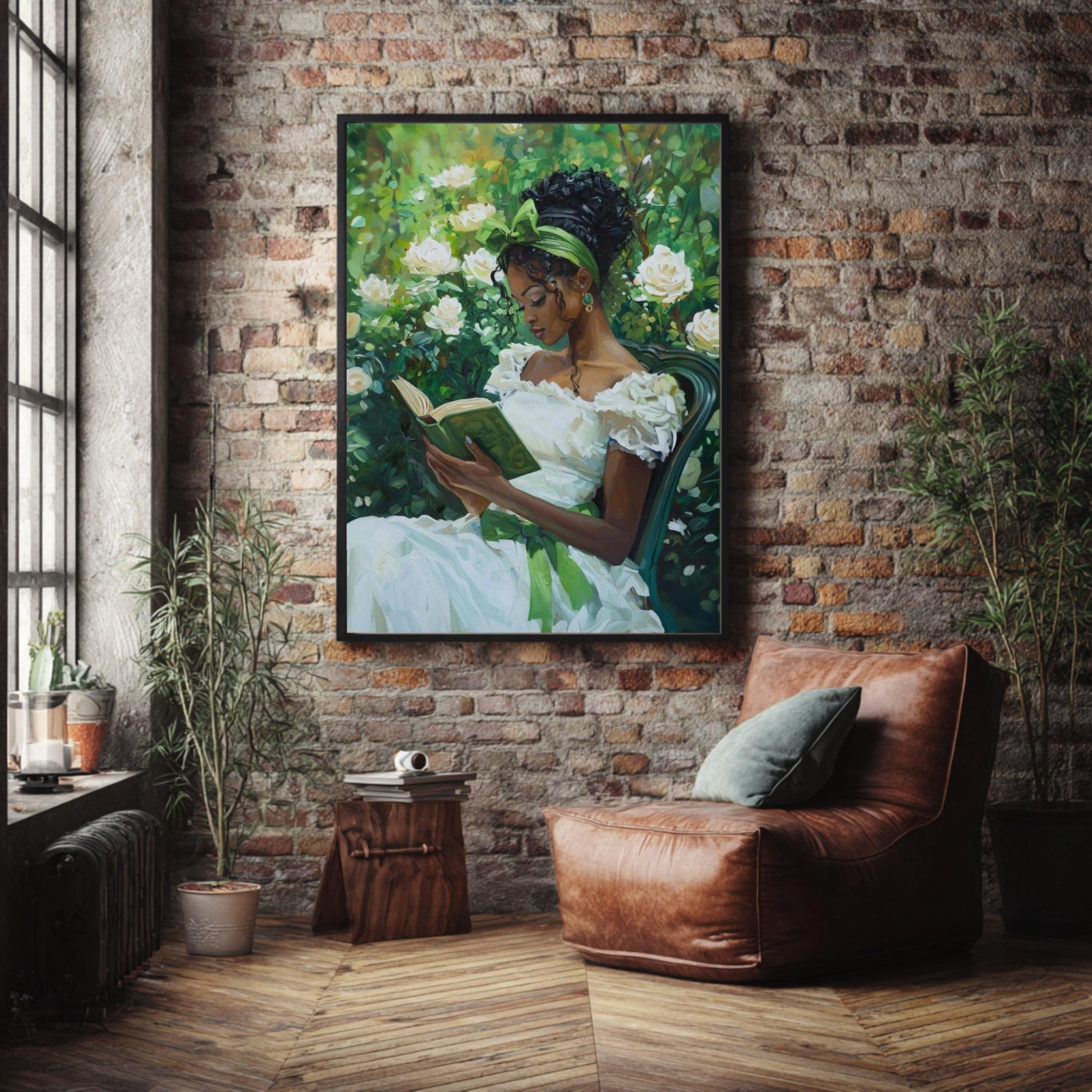 XINBAO Obraz na płótnie z kobietą czytającą, kwiatowa grafika na ścianę, duże płótno, dekoracja ścienna do domu (80 x 120 cm/bez ramy)