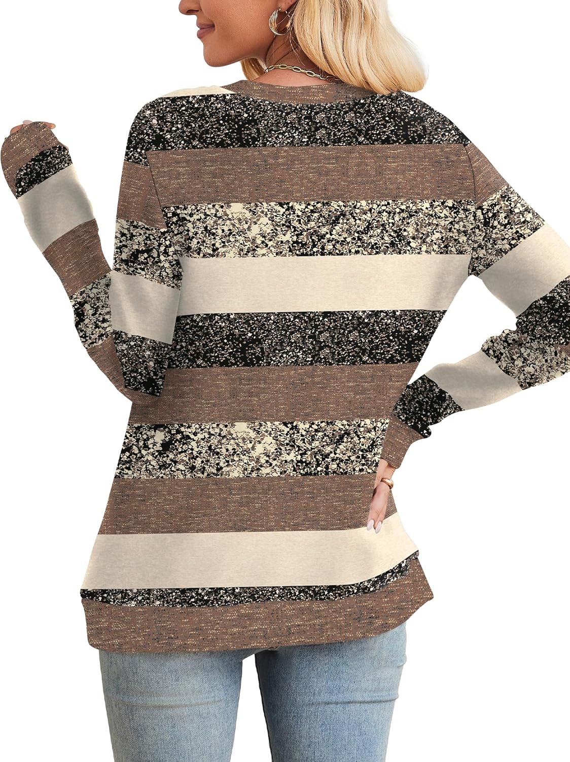 Sampeel Womens Tops Long Sleeve Shirts Lightweight Sweaters Loose Fit Crewneck Color Block Fall Fashion Outfits - Image 5