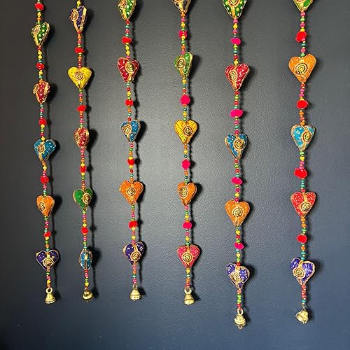 LOVENSPIRE Set of 5 Rajasthani Door Hanging Wind Chimes Indian Traditional Heart Wall Hanging Diwali Christmas Wedding Decor Wind Chime for Home Decoration Patio - Housewarming Gifts (33 Inches) - 5 Strings - Heart Hanging