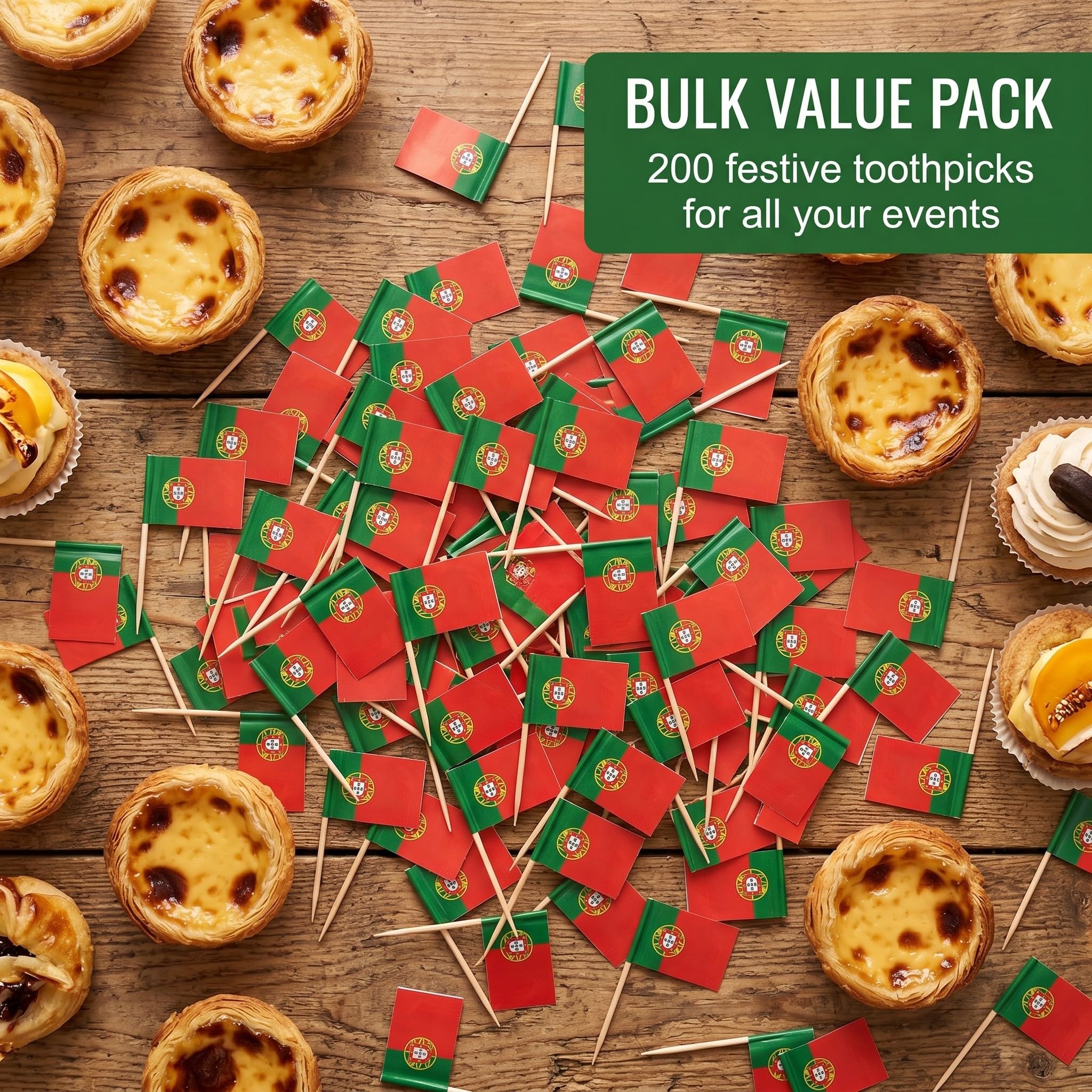 200 Palillos Bandera Portugal, Mini Banderas para Cupcake, Pinchos Bandera Portuguesa para Fiesta de Fútbol, Decoración Cóctel & Bar, Palillos para Cupcake, Accesorios Cumpleaños & Fiesta