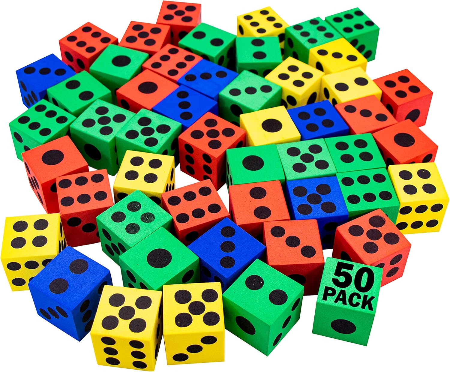 50 Pk Foam Dice, Large Foam Dice for Classroom, Quiet Soft