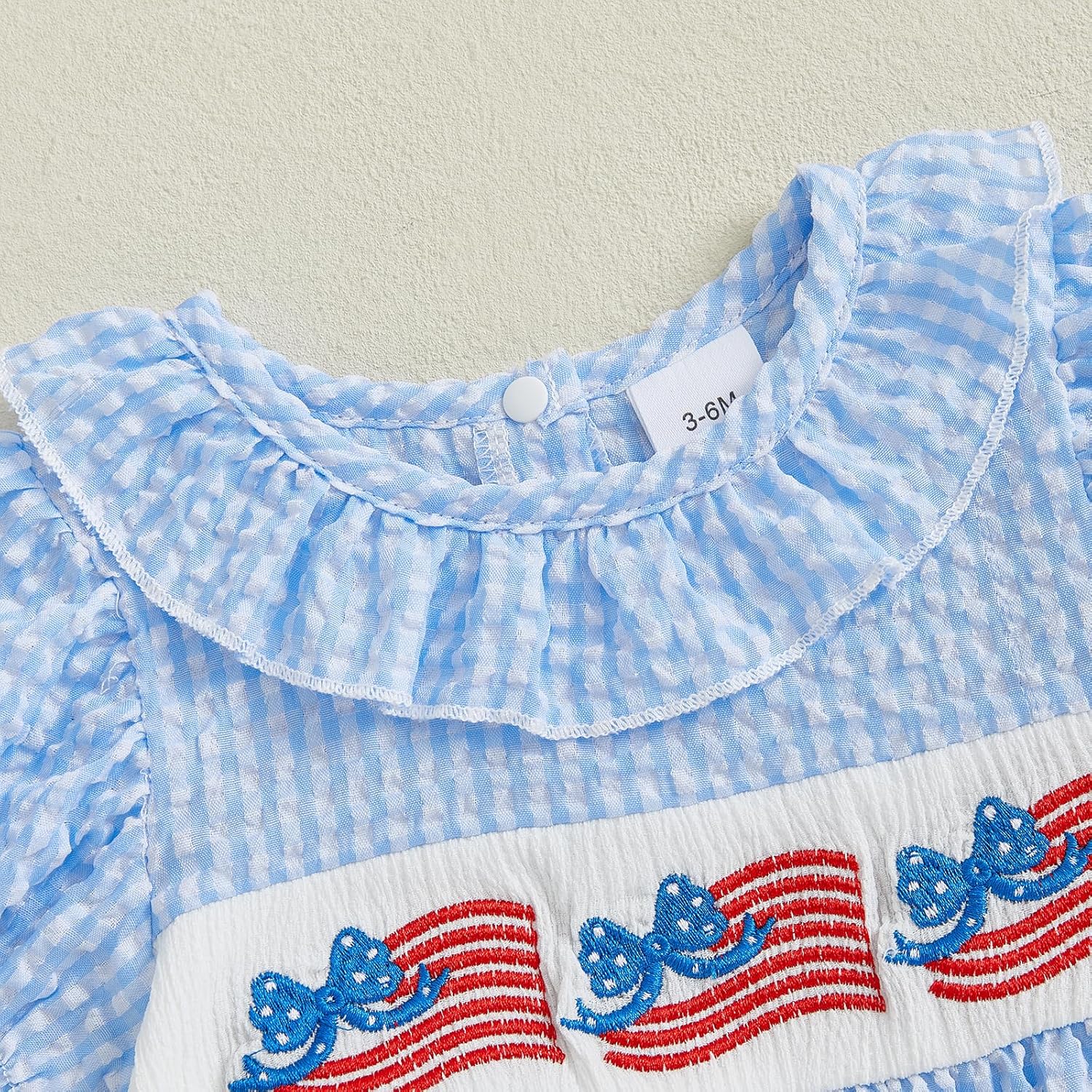 Baby Girl Easter Outfit Bunny Embroidery Bubble Romper Ruffle Short Sleeve Plaid Bodysuit Smocked Baby Clothes - Image 3