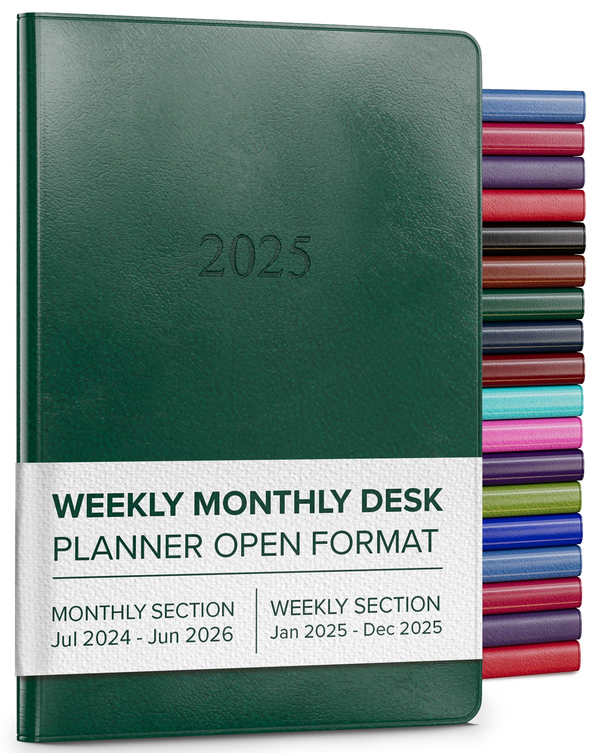 Gallery Leather Desk Weekly Monthly Planner 2025, Elegantly Bound Calendar Planner and Notebook with Stylish Gold-Gilded Page Edges, 12 Months - Acadia Green - 8 x 5.5 "