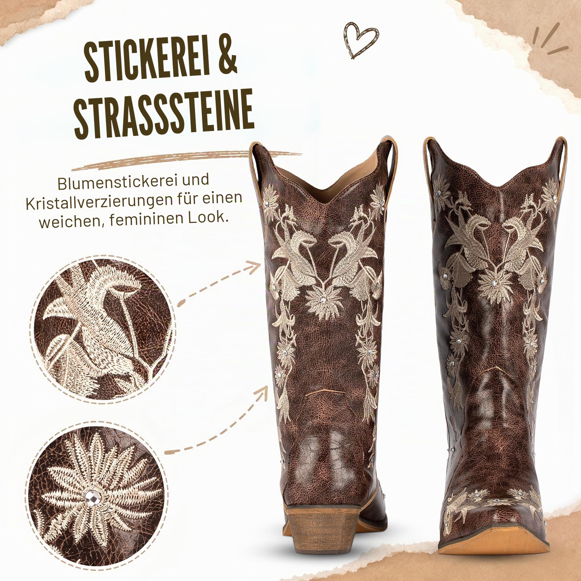 SheSole Cowboystiefel Damen Westernstiefel mit Blockabsatz Sommer Cowgirl Stiefel Schuhe
