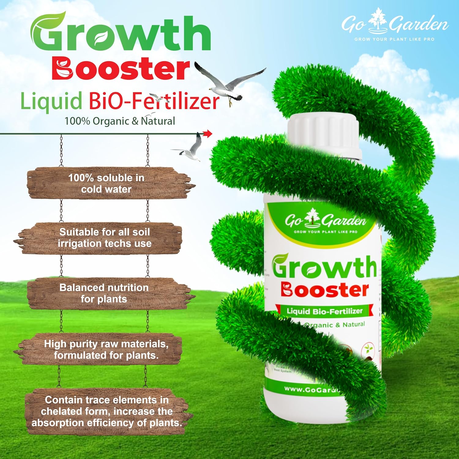 Go Garden Growth Boost Liquid Fertilizer: Enhance Plant Growth and Flowering | Home Garden Growth Booster for All Types of Plants | Liquid Fertiliser for Indoor and Outdoor Gardens 500ml