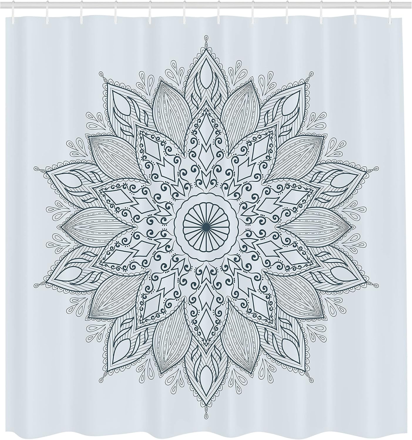 Ambesonne Mandala Shower Curtain, Lotus Inspired Flower Lace Circle Ornate Retro Pattern Eastern Universe Theme, Cloth Fabric Bathroom Decor Set with Hooks, 69" W x 84" L, Pale Grey