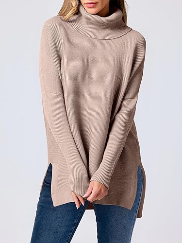 Miniatura 5 de ANRABESS Suéter de punto holgado para mujer, cuello alto, manga murciélago, casual, holgado, suéter de punto, para otoño 2025