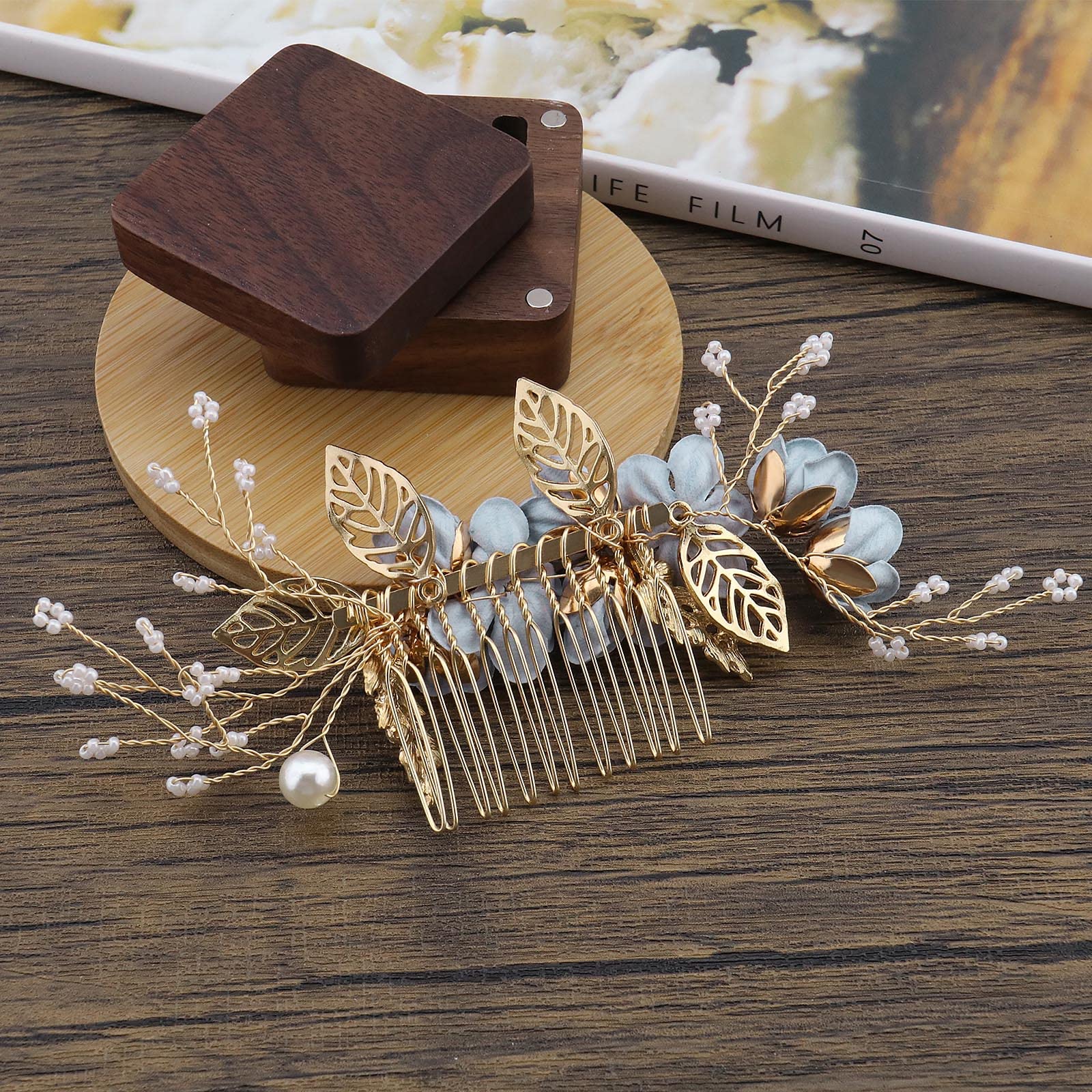Handmade Wedding Hair Comb Clip Rhinestone Bridal Barrette Floral Taolema Rhinestone Wedding Hair Clips - 4 Pieces Rose Gold  main image 4