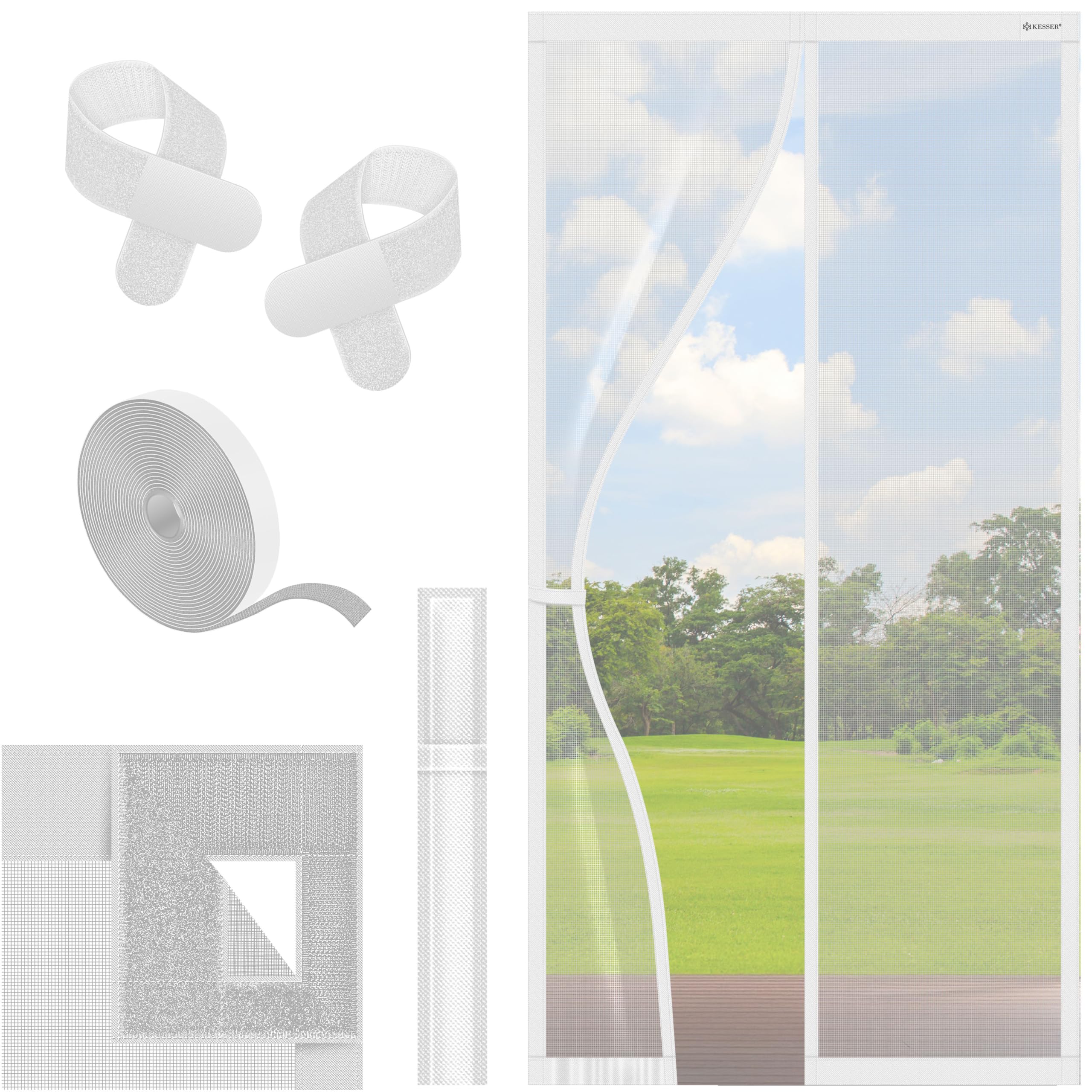 KESSER® Fliegengitter Tür Magnetisch, 110x220cm Insektenschutz Balkontür & Terrassentür, Mückenschutz Selbstschließend, ohne Bohren mit Klett, Reißfest, Luftdurchlässig, Haustierfreundlich, Weiß