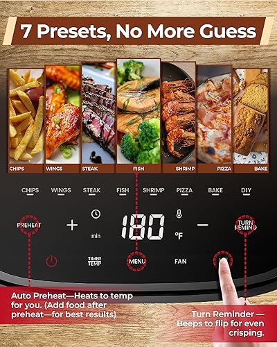 Miniatura 4 de Cartman Freidora de aire compacta de 4QT, freidora de aire pequeña ultraplana de 6.7 pulgadas de altura, diseño de flujo de aire ajustable, ventana