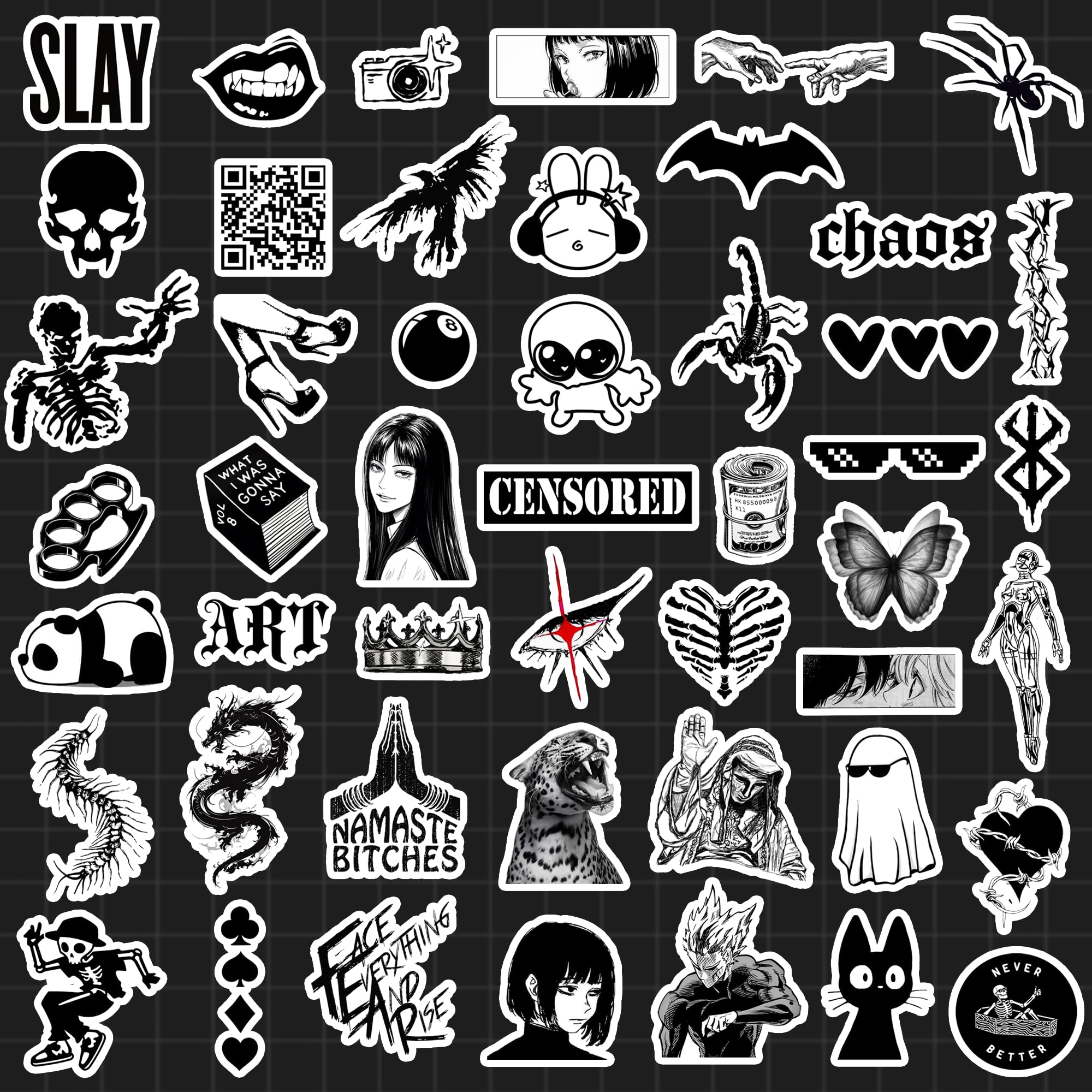 Black Aesthetic Sticker Pack 45+ Pieces | Glossy Premium Vinyl | Waterproof, Scratch & Fade Resistant | Durable Stickers for Laptop, Bottle, Scrapboks, Phone, Bike & More — Amazon image 2