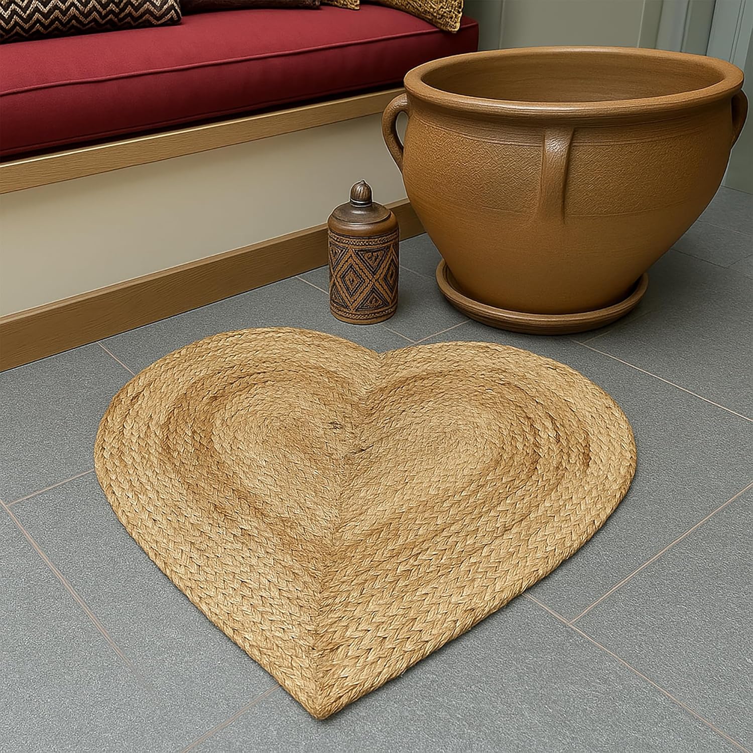 Collection Heart Rug - 3x3 Ft Heart Shape Rug Natural Jute Rug Solid Jute Rug Bohemian Décor Rug Gift for Love Natural Fiber Rug, doormats Rug, Bedroom Rug, Valentines Rug, Beige-04