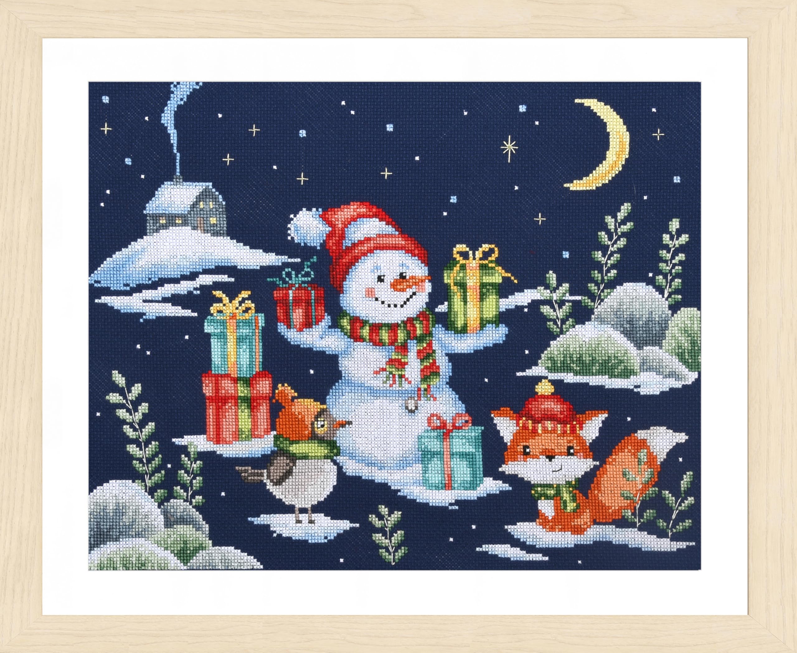 VERVACO Haft Krzyżykowy Liczony Zestaw Obraz do Haftu ZABAWA NA ŚNIEGU Zrób to Sam Zestaw Kreatywny dla Dorosłych ca. 27 x 21 cm Dekoracja Ścienna DIY Cross Stitch Kit