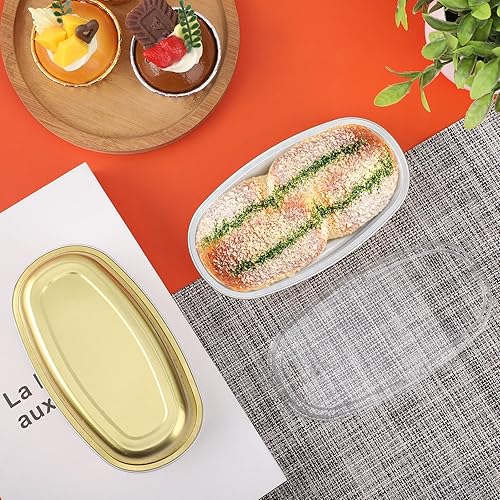 Miniatura 6 de Beasea Sartén ovalada para tartas de queso, 6 pulgadas, paquete de 50 moldes ovalados para pasteles con tapas, mini moldes desechables dorados,