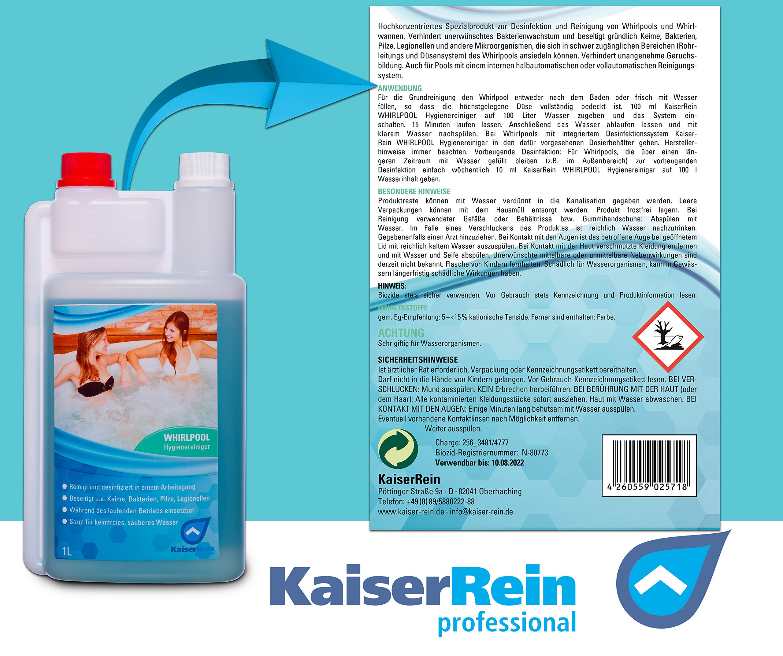 KaiserRein 1 L und 5 L Whirlpool Desinfektionsmittel und 8kg PH- (PH Senker) I Wasserpflege I Desinfektion I Whirlpoolreiniger, Poolreiniger