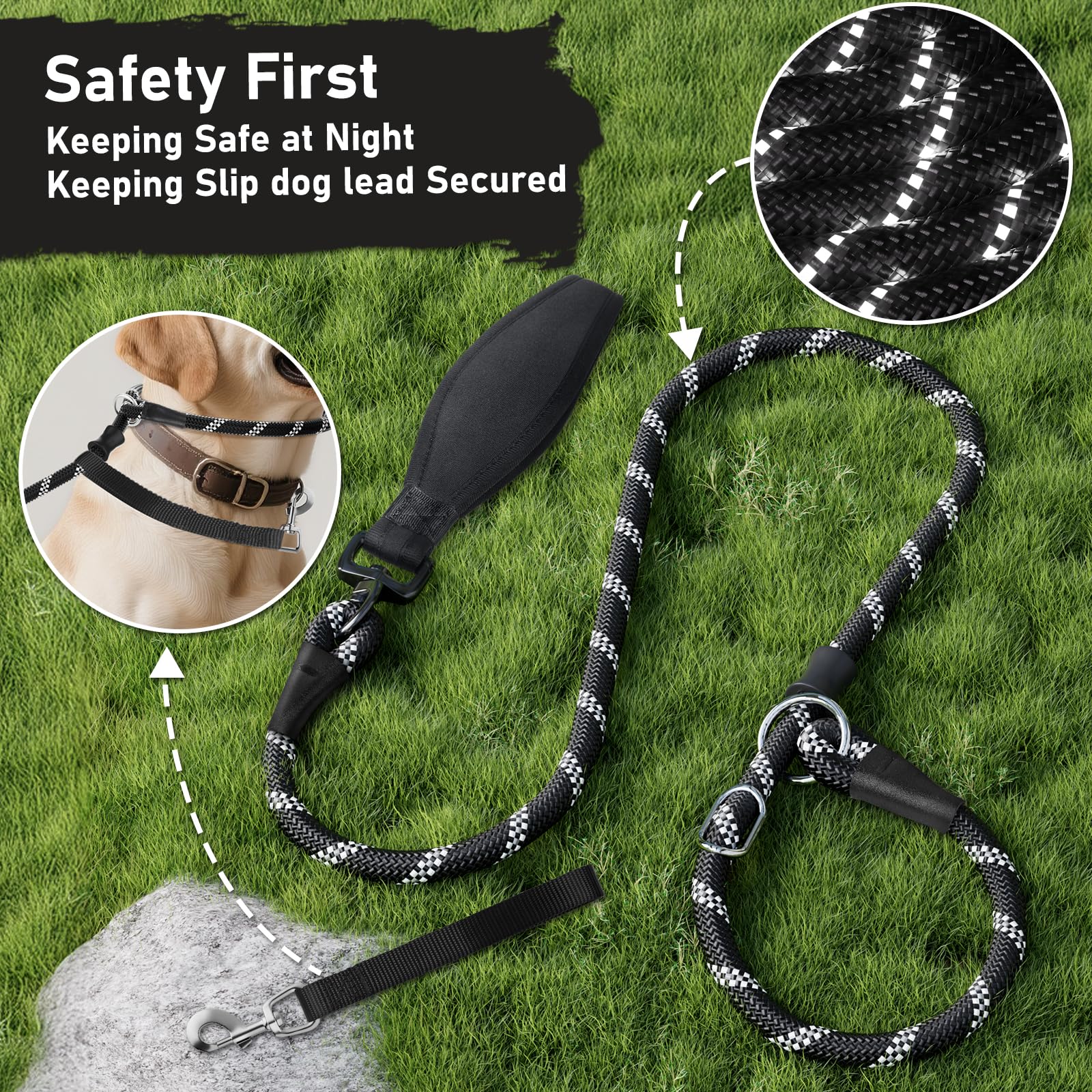 Kdsvakd Slip Lead for Dogs Anti Pull Anti Choking Dog Training Leads with Comfortable Padded Handle and Collar Attachment - Image 4