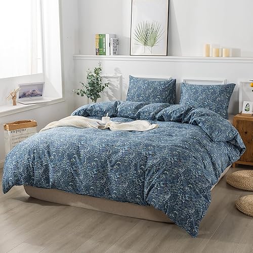 Miniatura 79 de HoneiLife - Juego de funda de edredón floral 100% algodón, 3 piezas, botánica, ropa de cama con cierre de cremallera y lazos en las esquinas