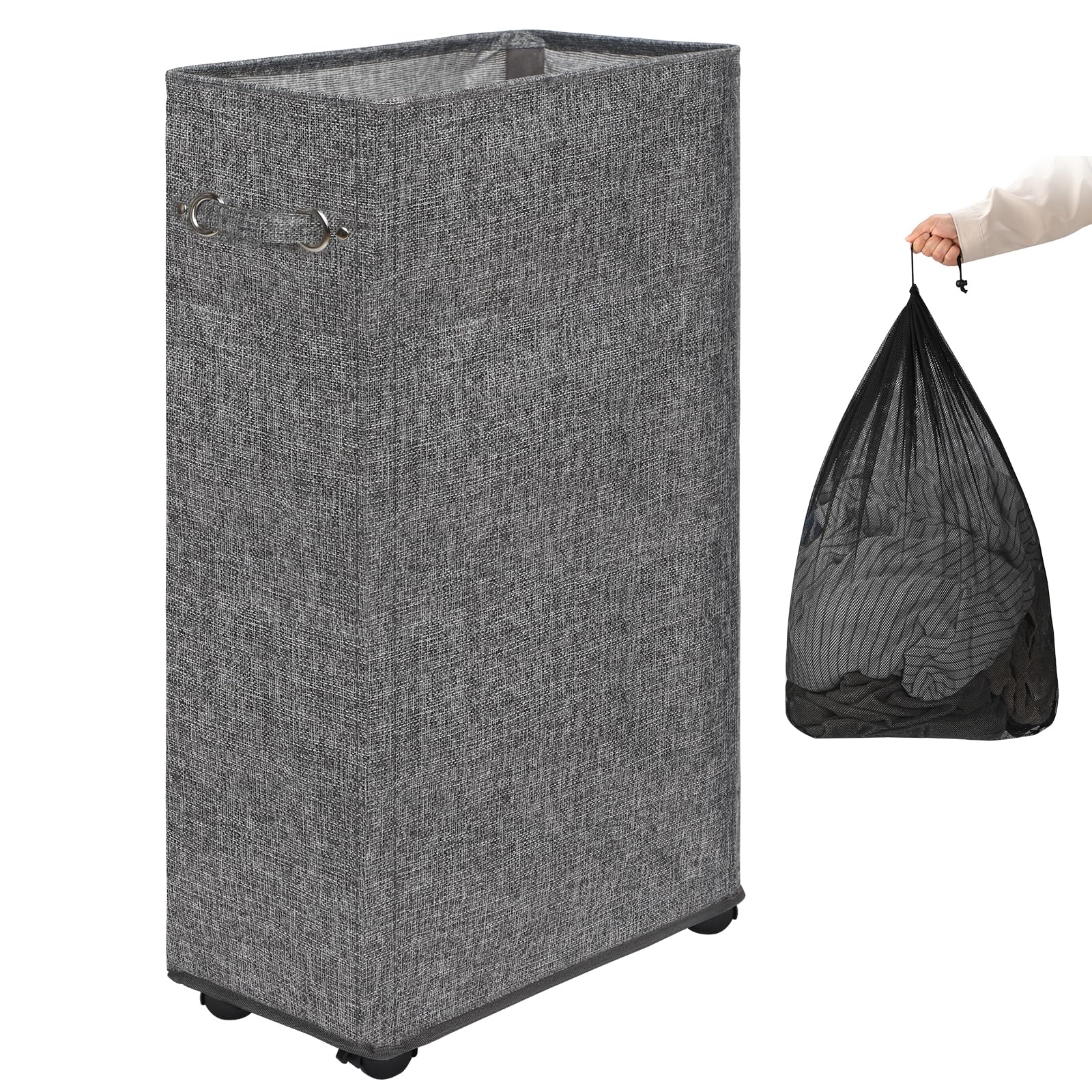 DOKEHOM 70L Enlarged Slim Rolling Laundry Basket Hamper on Wheels, Grey
