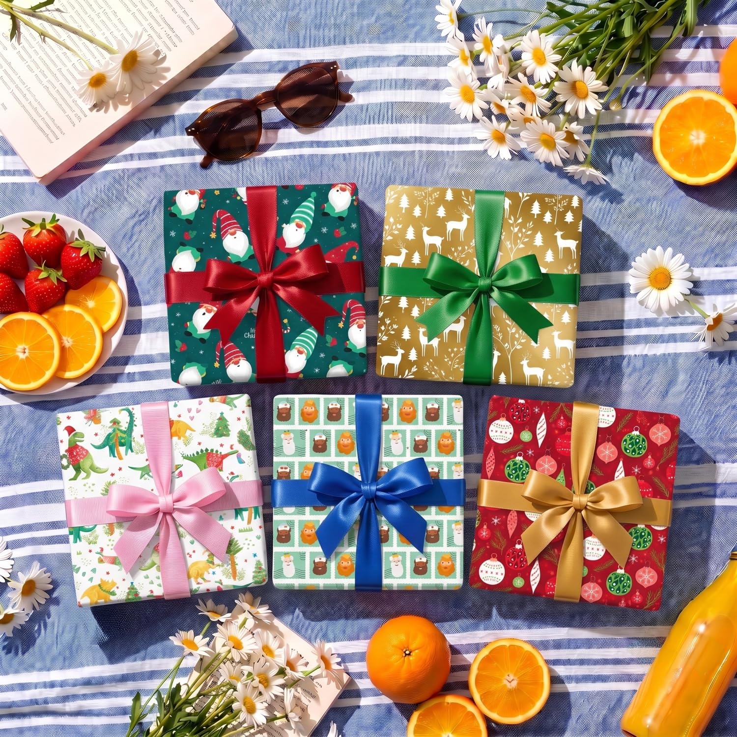 Packung mit 50 Rollen Geschenkpapier Weihnachten B 2 m x 70 cm, Präsentationsbox, festliches Design, Weihnachtsgeschenke, Geschäfte FP Fiesta Paper