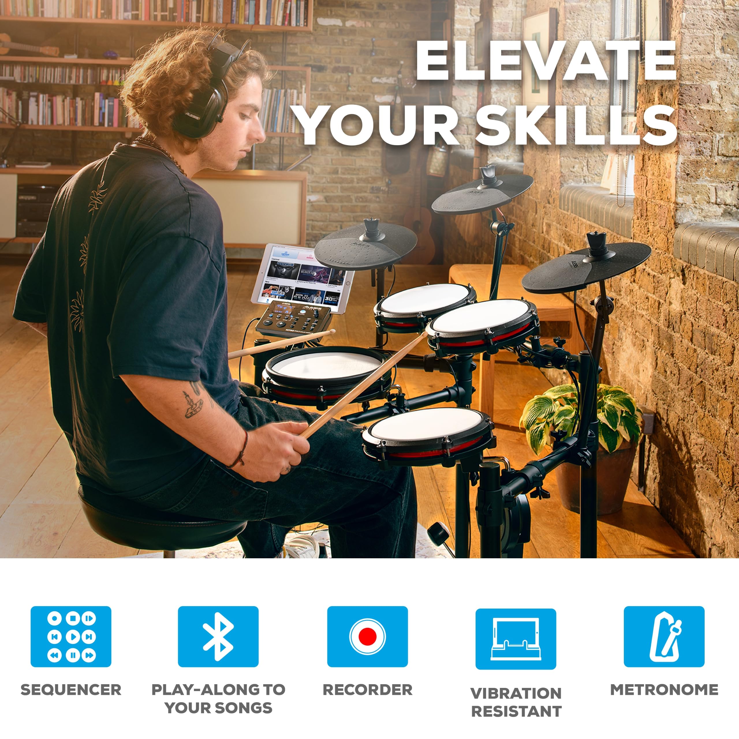 Alesis Nitro Max Kit Eight Piece Electronic Drum Kit with Mesh Heads and Bluetooth — Amazon image 8