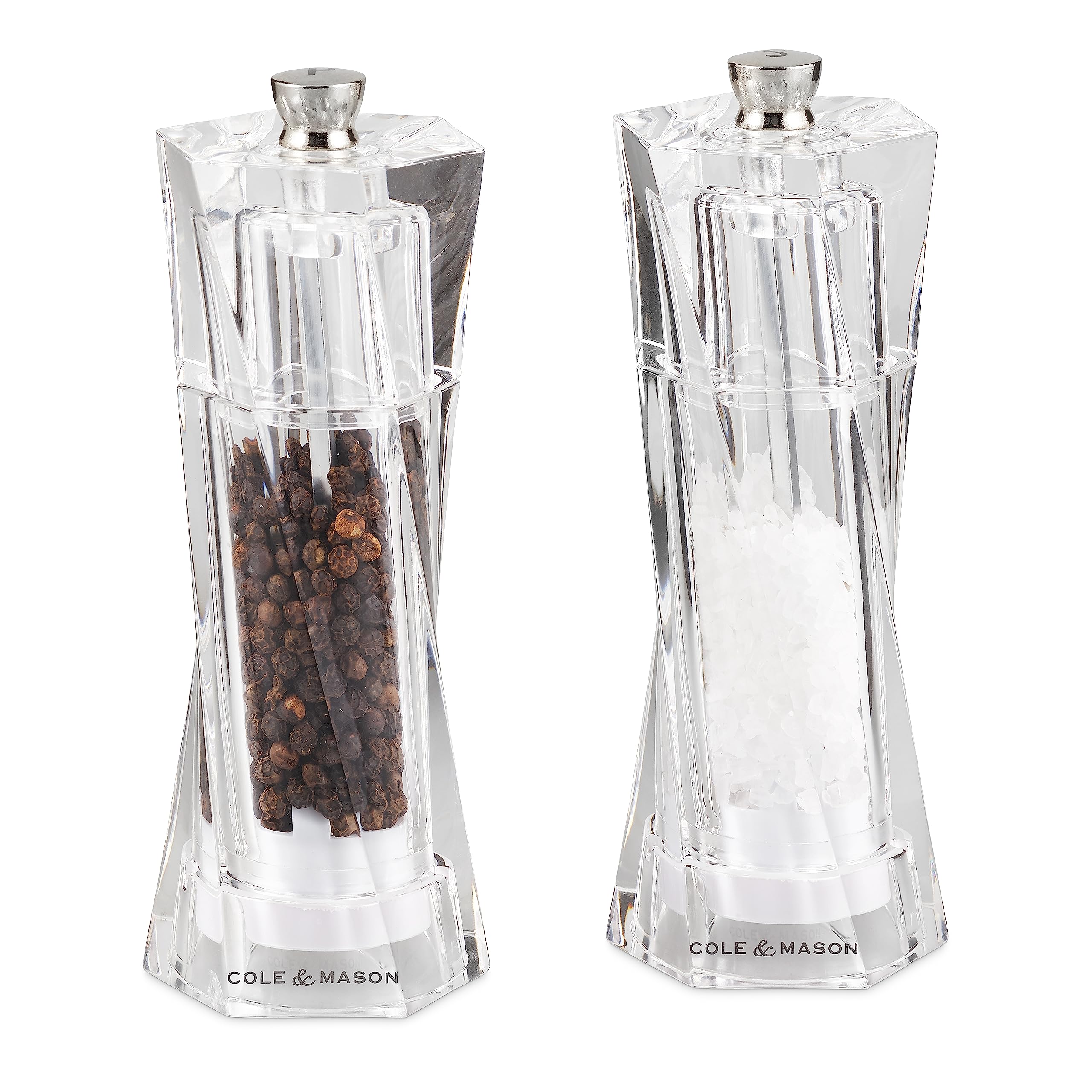 Cole & Mason Aldeburgh Clear Salt and Pepper Mill Set, Adjustable Grind, Acrylic, 140mm, Gift Set, Includes 2 x Salt and Pepper Grinders