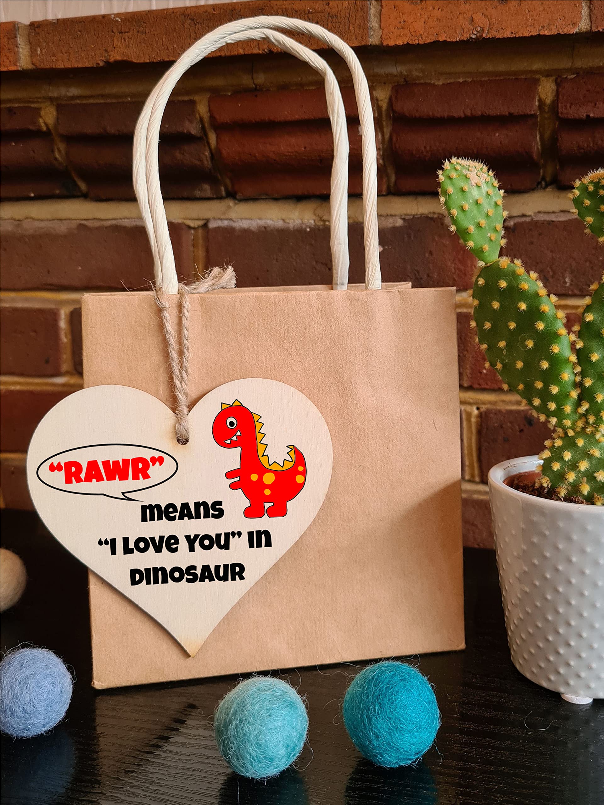 Gift In Can Cartello In Legno A Forma Di Cuore "Rawr Means I Love You" - Regalo Per Mamma, Papà E Persone Speciali