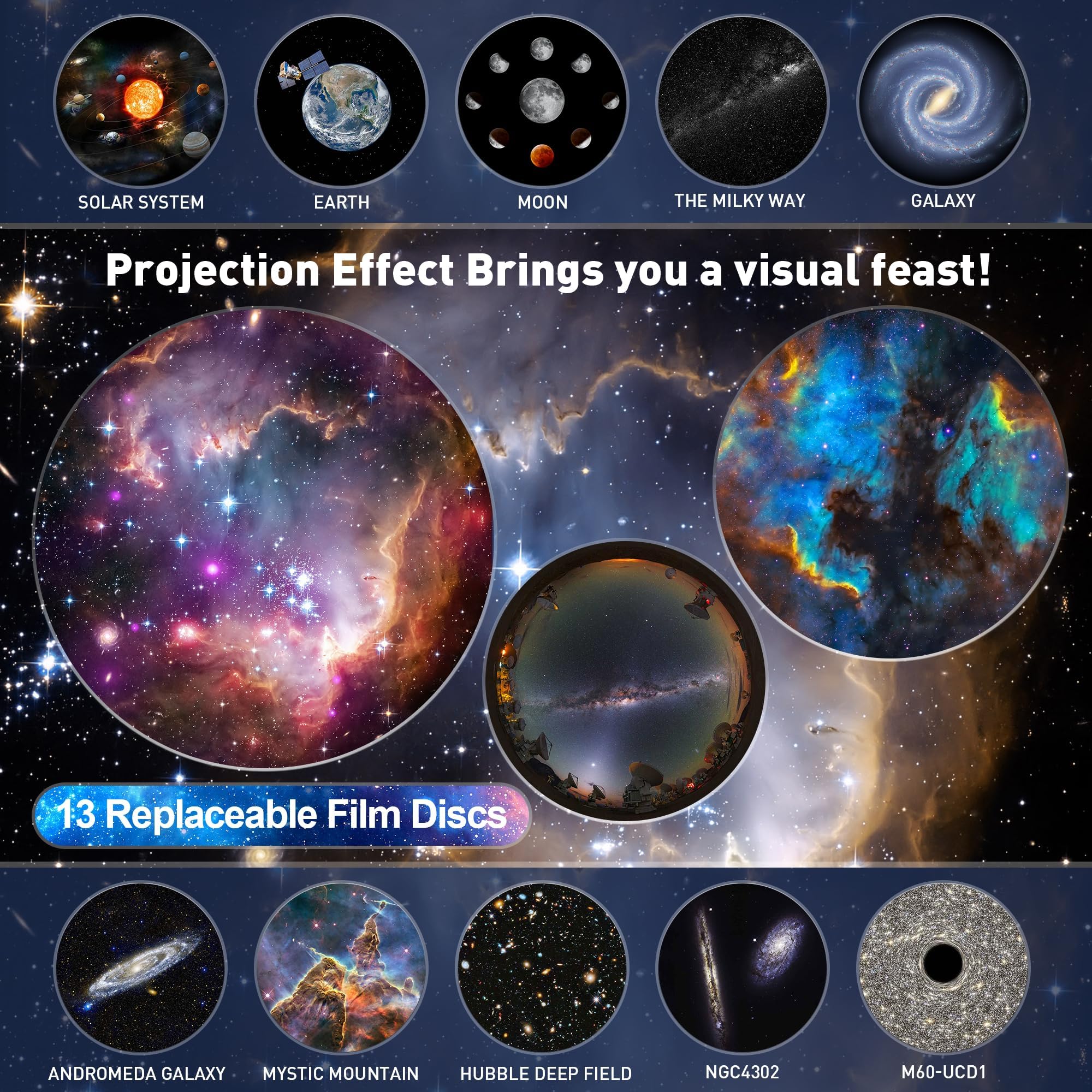 Mexllex Sternenhimmel Projektor für Schlafzimmer - 12 Planeten Discs, LED Lampe für Kinder, Erwachsene, Party, Decke