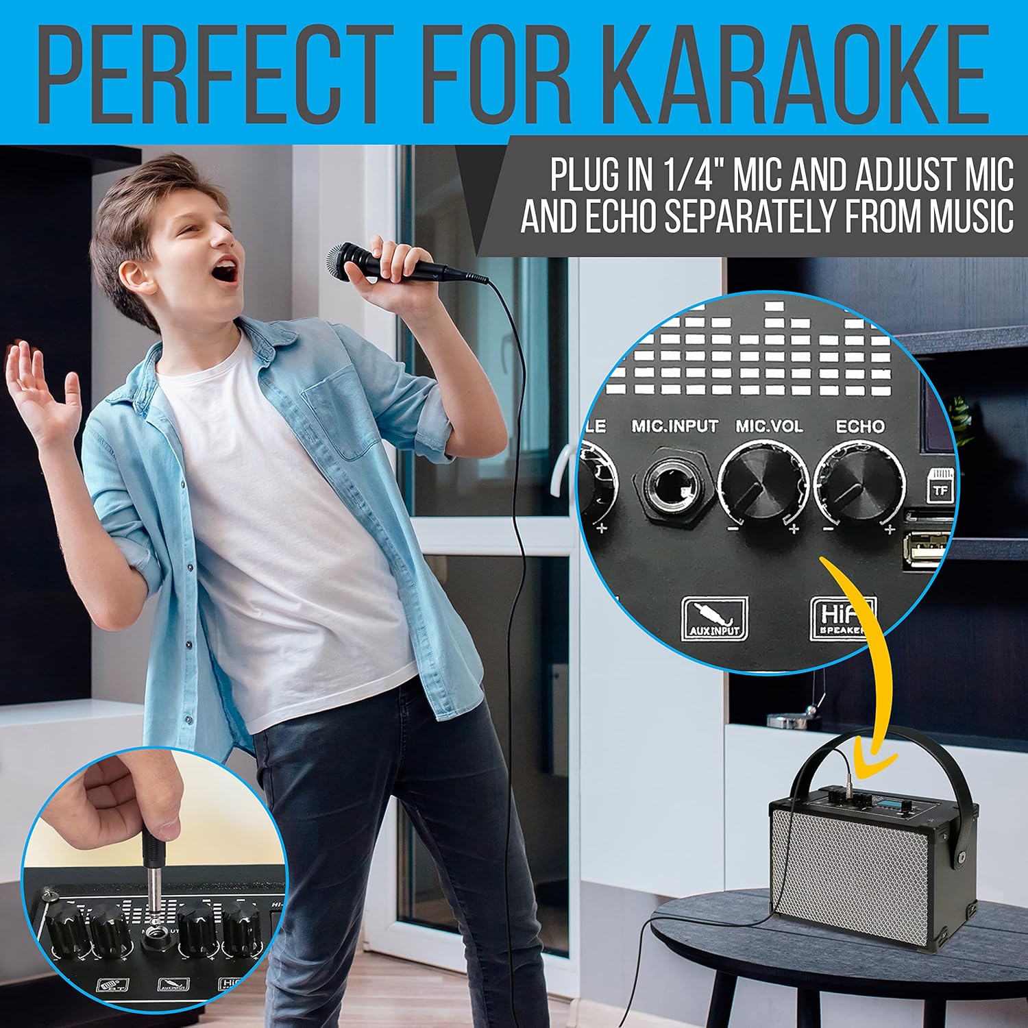 Pyle Wireless Bluetooth Karaoke Speaker - 120W Portable Rechargeable BT Audio System w/TWS, Recording, FM Radio, AUX/MP3/USB/SD, 6.5mm Mic in, Includes Remote Control, Carrying Strap : Electronics