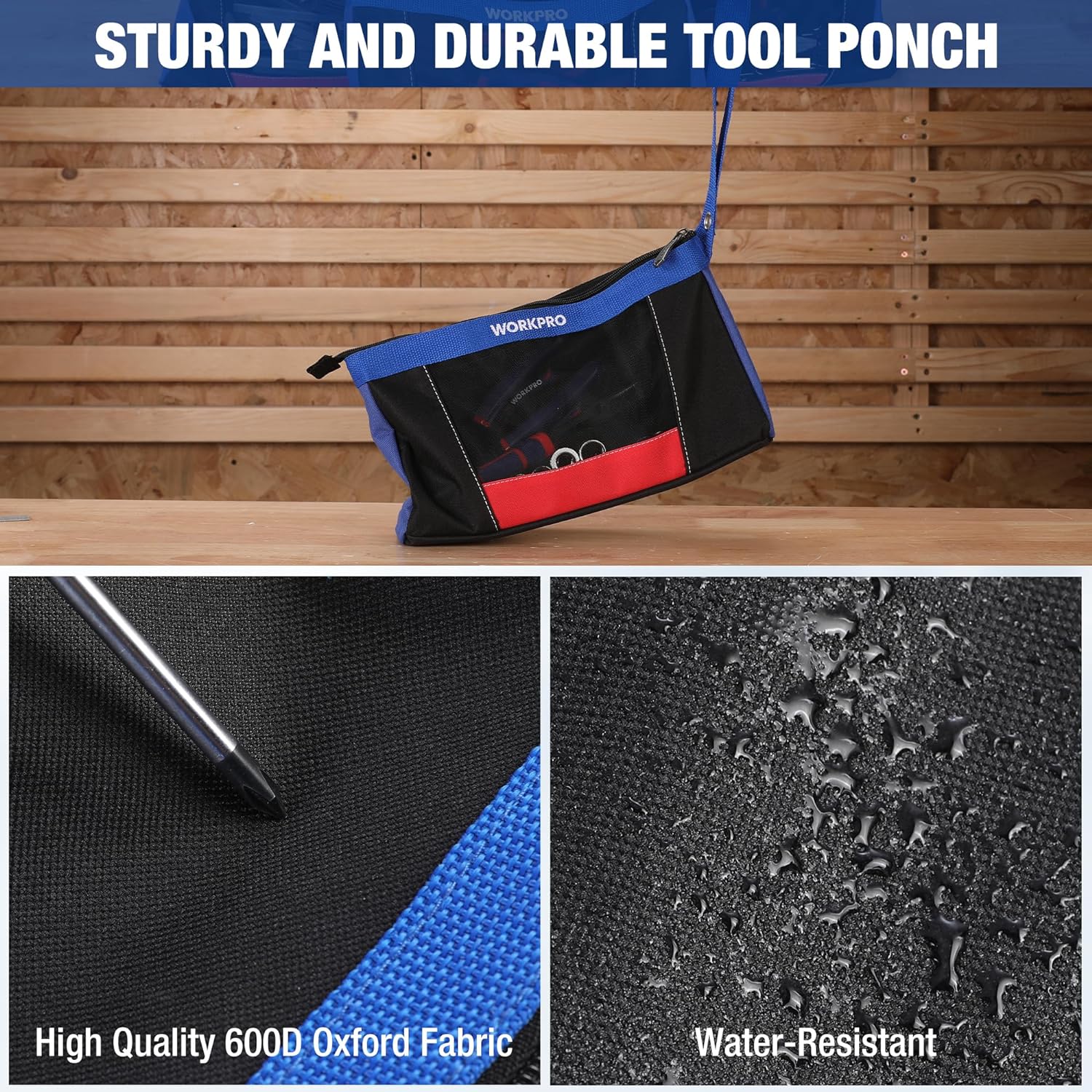 WORKPRO 12" Tool Pouches with Zipper, Heavy-Duty Small Tool Bag, Utility small tool pouch for Tool Organizers and Storage, Mini Tool Bag, 3 Pack - Image 4