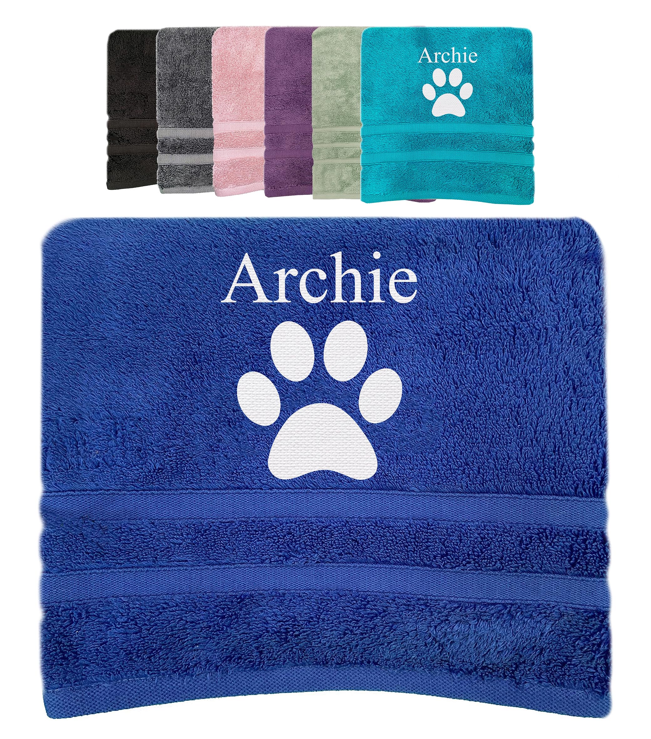 Jjlc Royal Blue Personalised Dog Pet Towel Name Paw Print Bath Towel (Royal Blue)