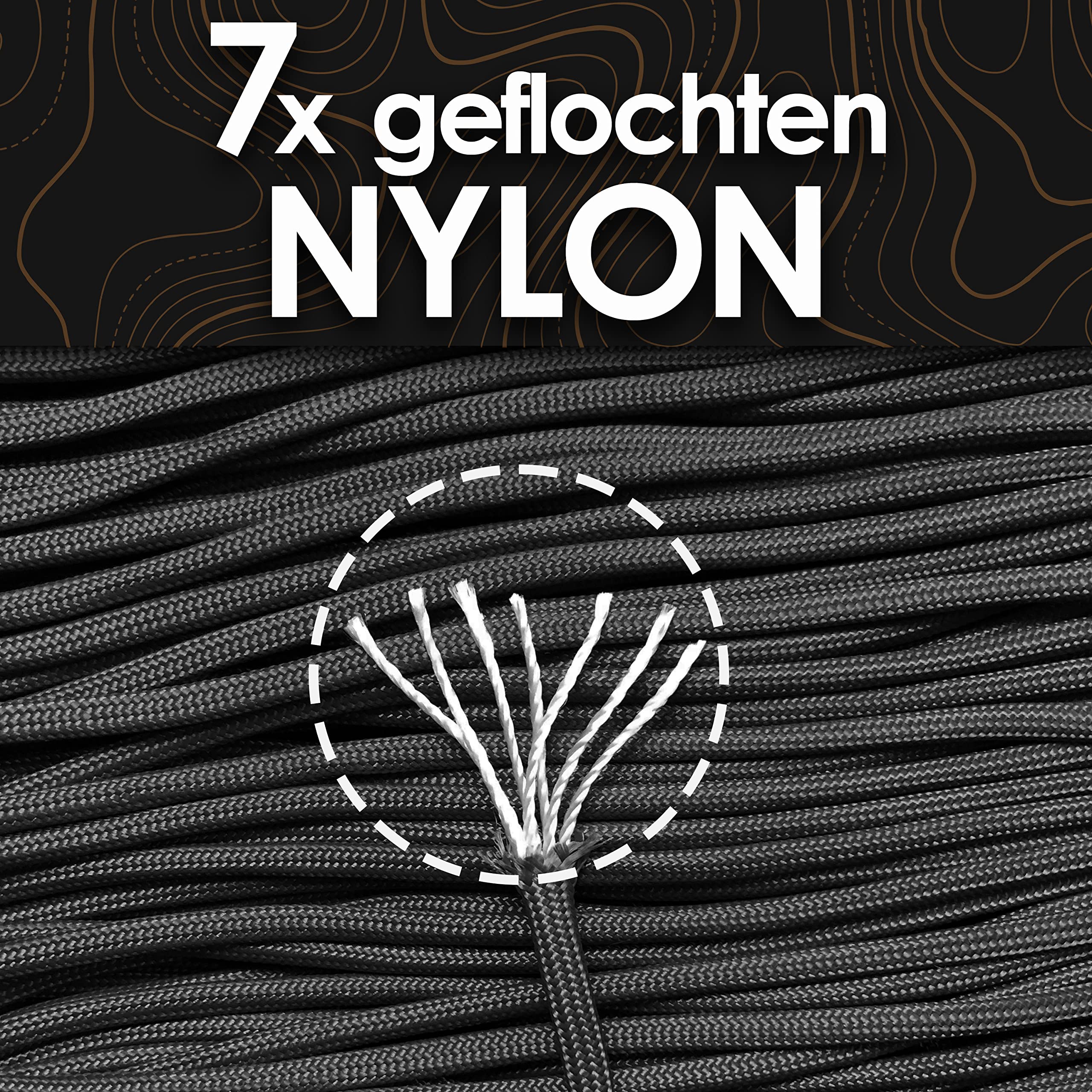 Performance Paracord 550 4mm Nylonschnur - 100 Meter Allzweck-Seil aus Nylon für Camping - Outdoor & Survival (Schwarz, 100m)