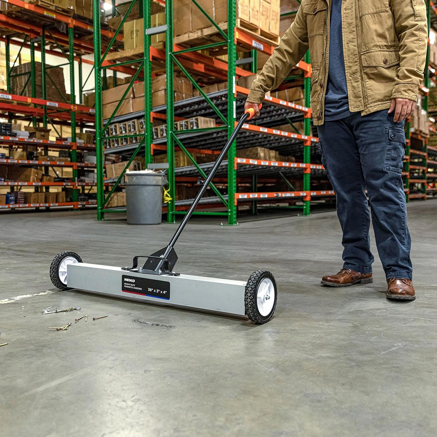 NEIKO 53418A 36-Inch Magnetic Pickup Sweeper with Wheels, Adjustable Handle, and Floor Magnet, Heavy-Duty Magnet to Pick Up Nails, 30-Pound Capacity : Industrial & Scientific