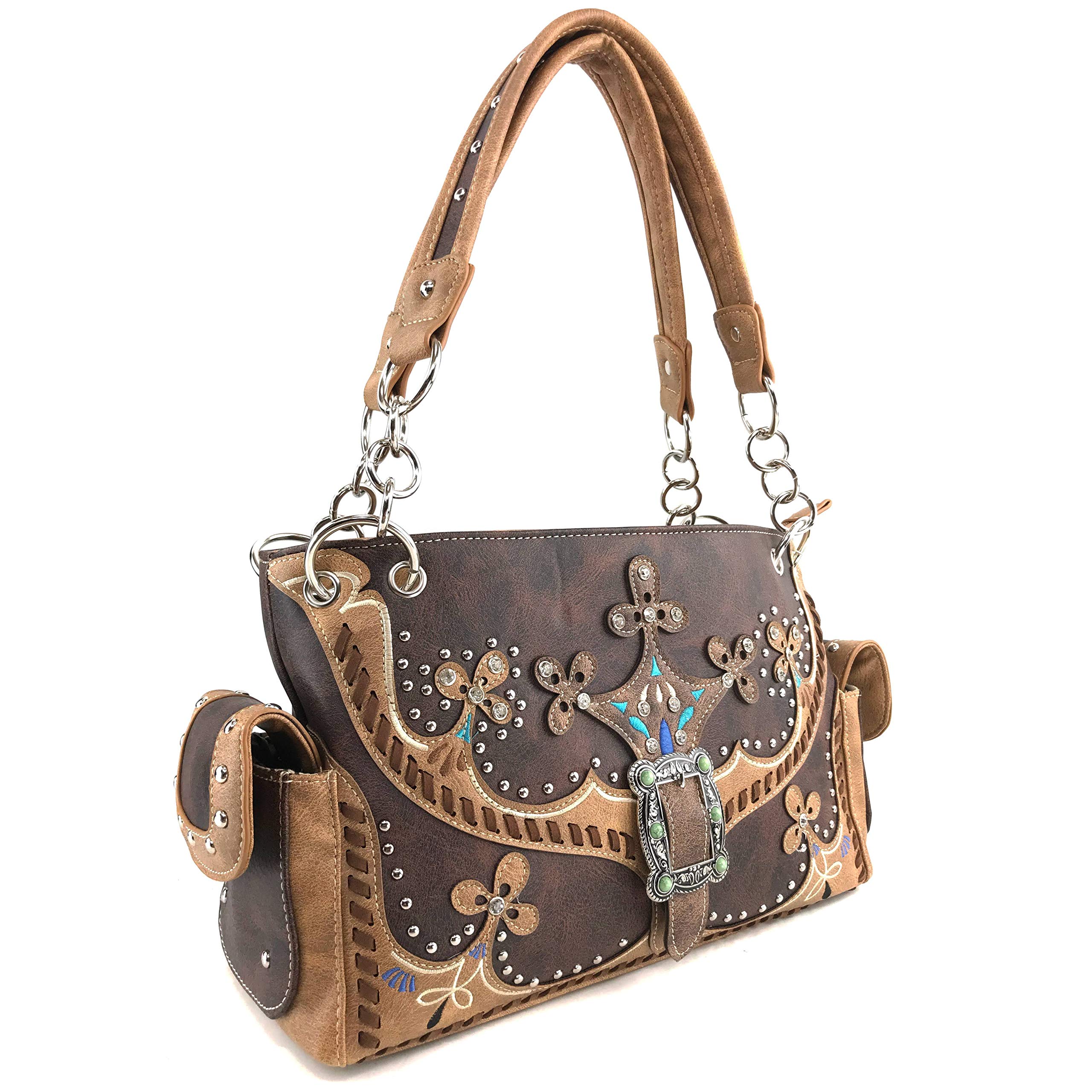 Zelris Western Moccasin Flower Buckle Women Conceal Carry Shoulder Handbag (Classic Brown)