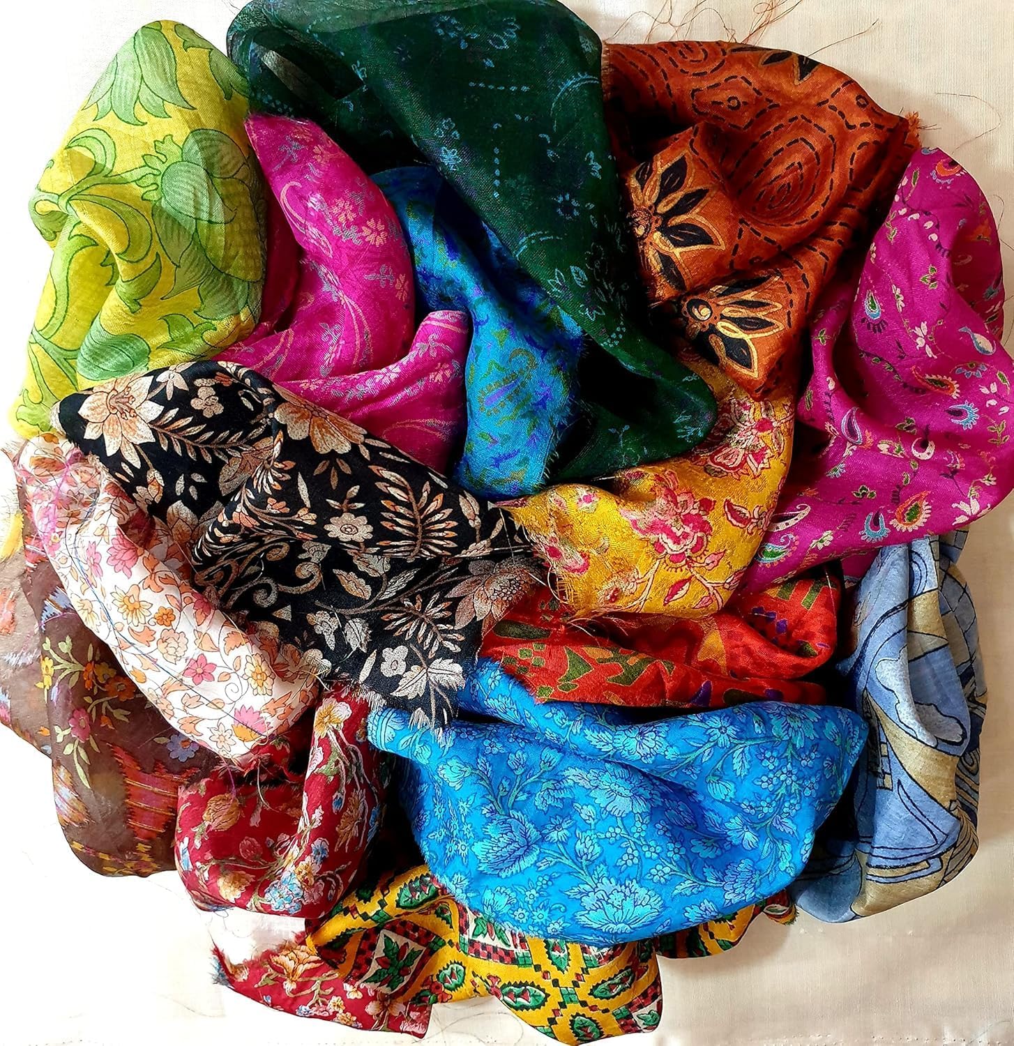 Pure Sari Silk Fabric Material Remnant 30 pcs 8" Squares Mixed Easter Eggs Coloring