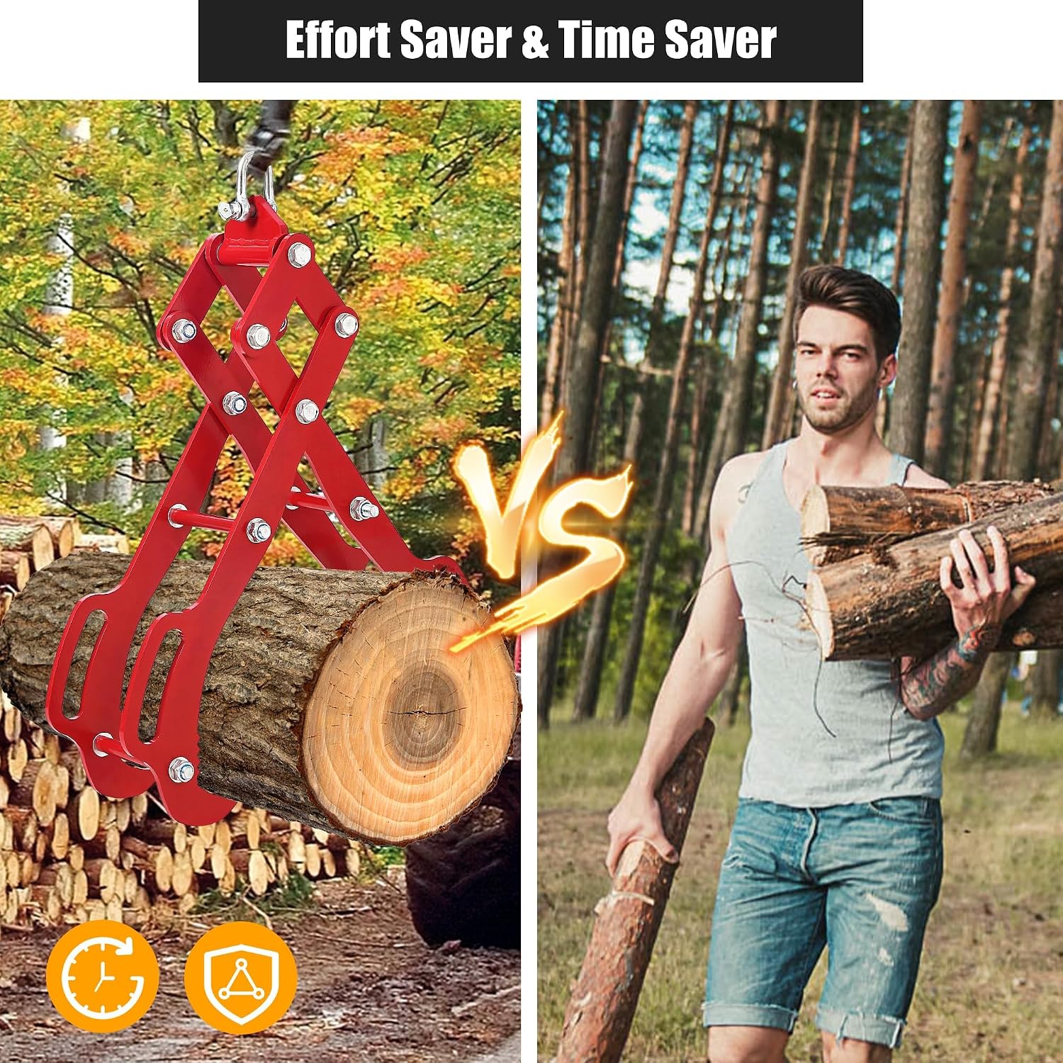 28" Log Lifting Tongs, Log Tongs 4 Claw Timber Heavy Duty Solid Steel Swivel Dragging Steel Tongs Log Lifting, Logging Tongs, Grapple, Log Grapple, Grapple Hook, Log Lifter for Tractors, ATVs, Trucks